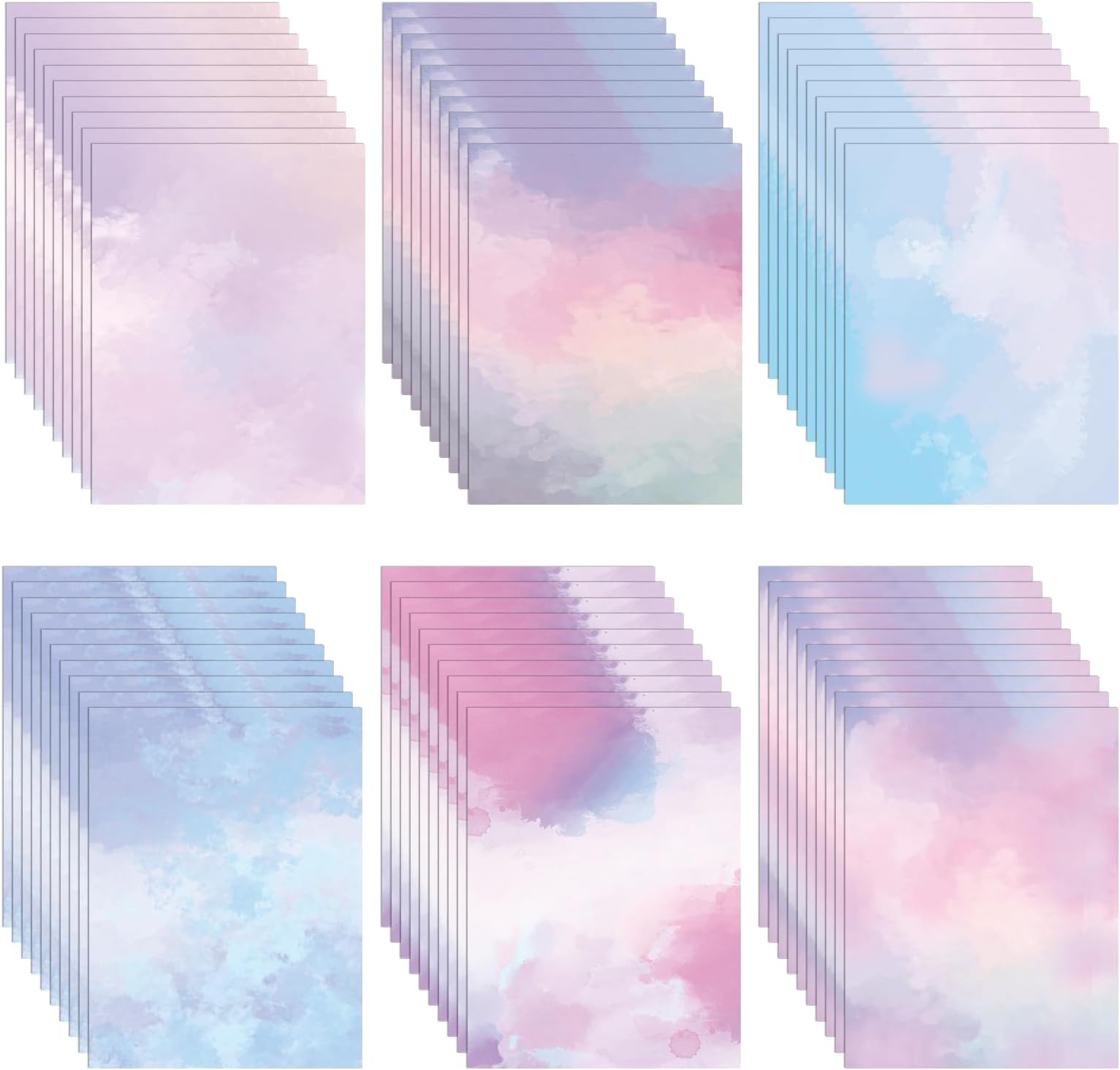 60 Sheets Watercolored Stationery Paper, 8.5 x 11 inch Double-Sided Pastel Paper for Writing Letters and Invitations