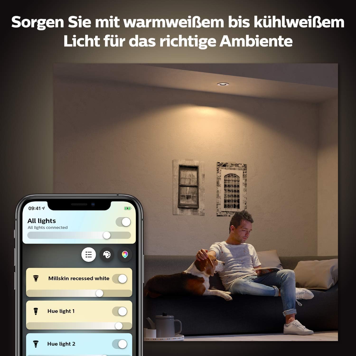 Philips Hue Milliskin White Ambiance Einbauspot 3er Pack 400lm 70mm warm- bis kaltweißes Licht App steuerbar kompatibel Amazon Alexa