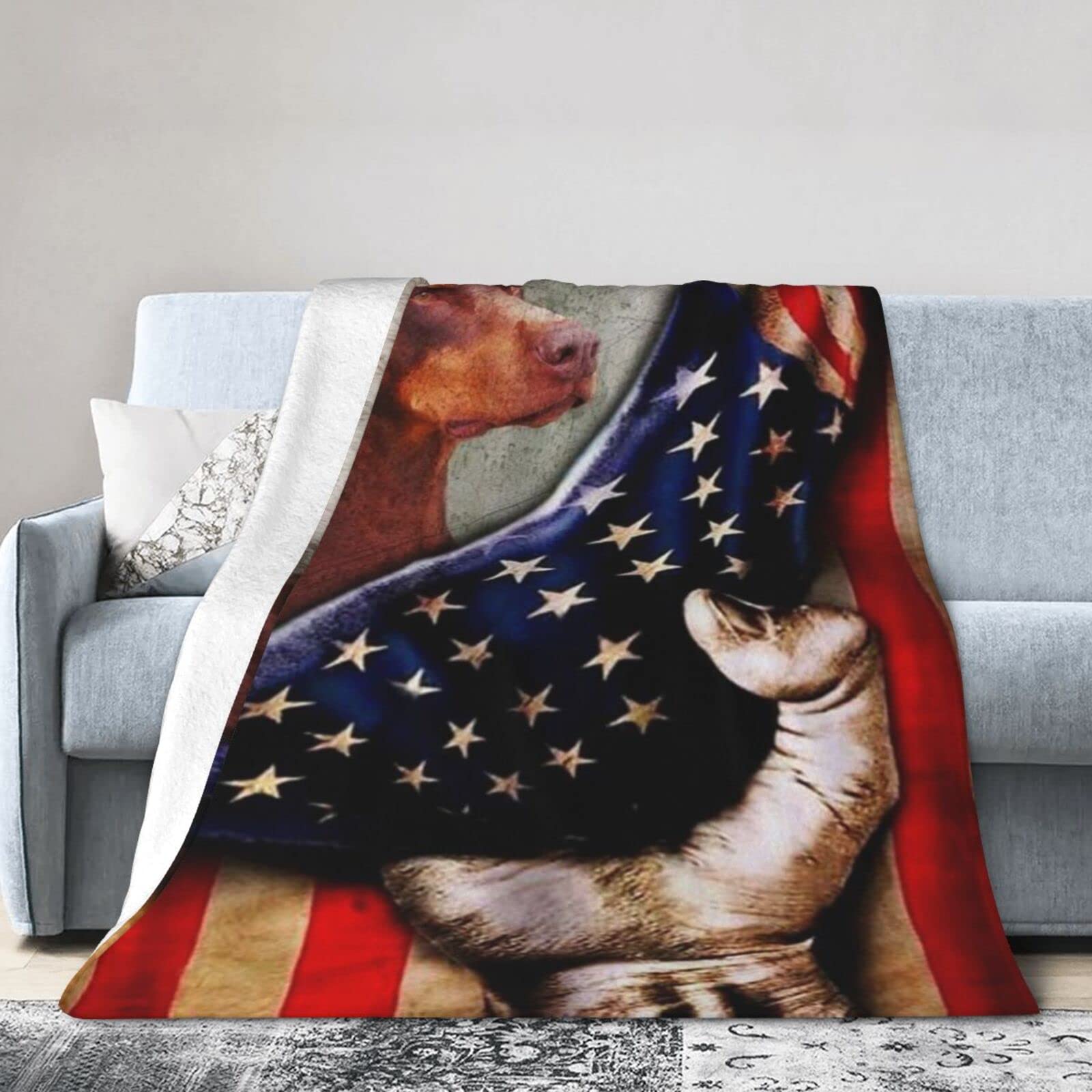 Lsjuee Flannel Fleece Blanket 80"X60" Red Doberman Bed Throw Blanket Weighted Ultra-Soft Travel Winter Blankets for Couple Keep Warm