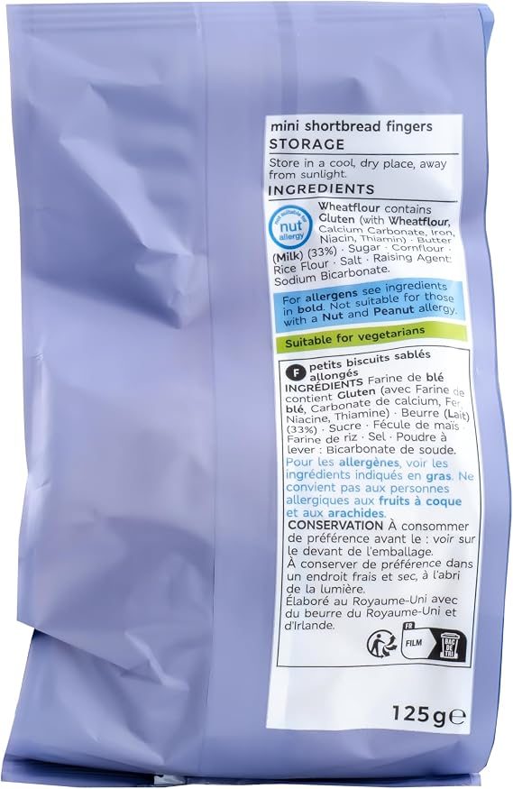 3 x 125g Mini Bags of Traditional Scottish All Butter Mini Shortbread Fingers, Small Shortbread Biscuits, Vegetarian, 375g