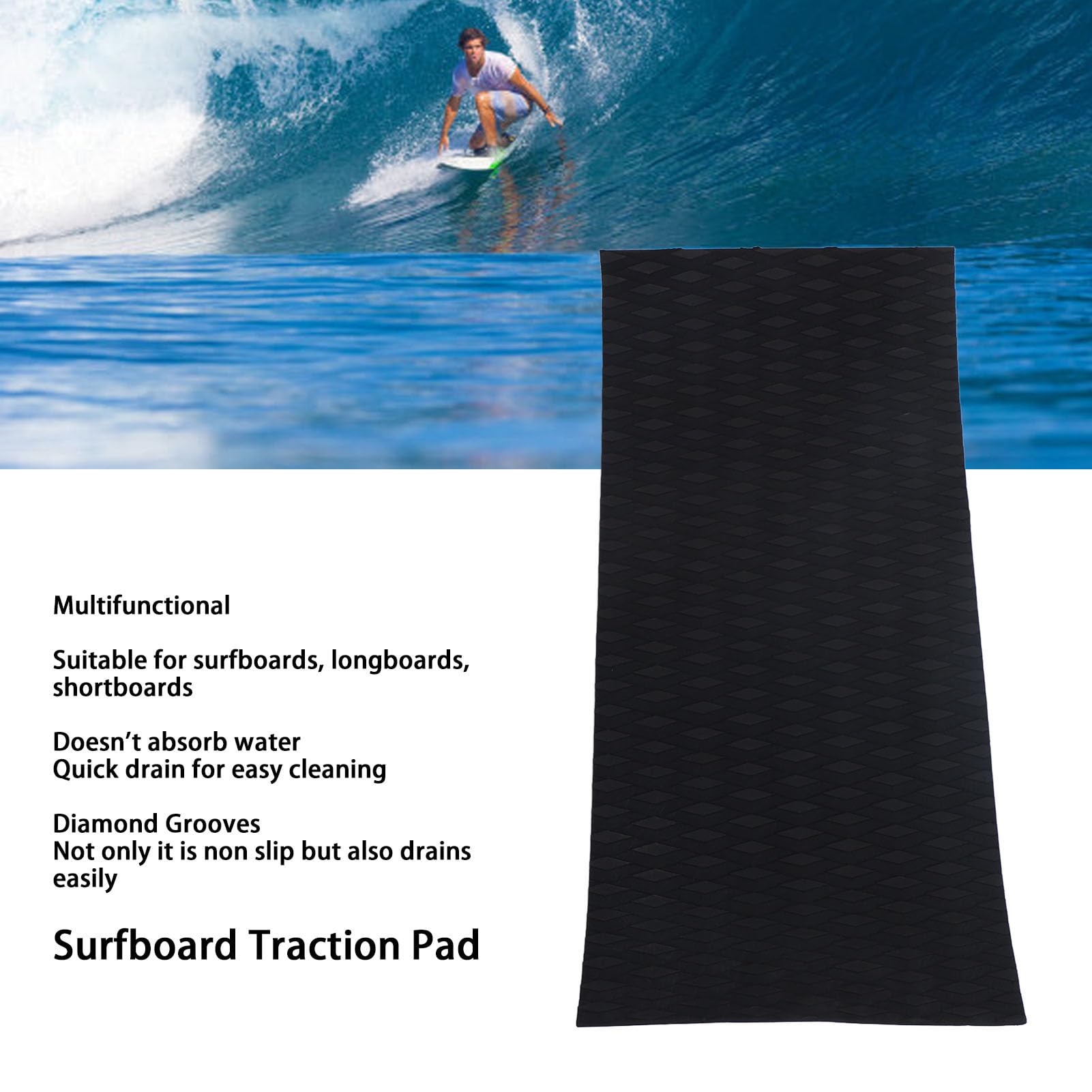 Luqeeg Surfboard Traction Pad, Universal DIY Surfboard Traction Pad, EVA Foam Boat Decking Sheet Riding Board Traction Pad for Fishing Boat Kayak Surfboard Deck Grip Mat (Black)