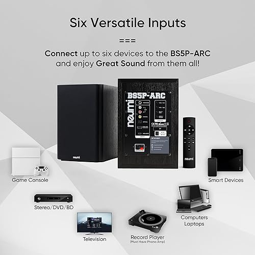 Miniatura 4 de NEUMI BS5P-ARC - Altavoces para estantería de 75 W, Bluetooth, HDMI, USB, óptico, coaxial, control remoto, woofer de 5 pulgadas, tweeter de 1