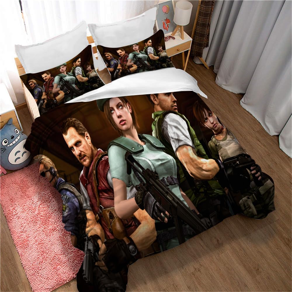 Ste-X 100% Cotton Duvet Cover Double Kids Resident Evil Bedding Set Printed Quilt Cover Set White And Blue All Season Bedding Set (135x200cm(Single),Resident Evil 03)