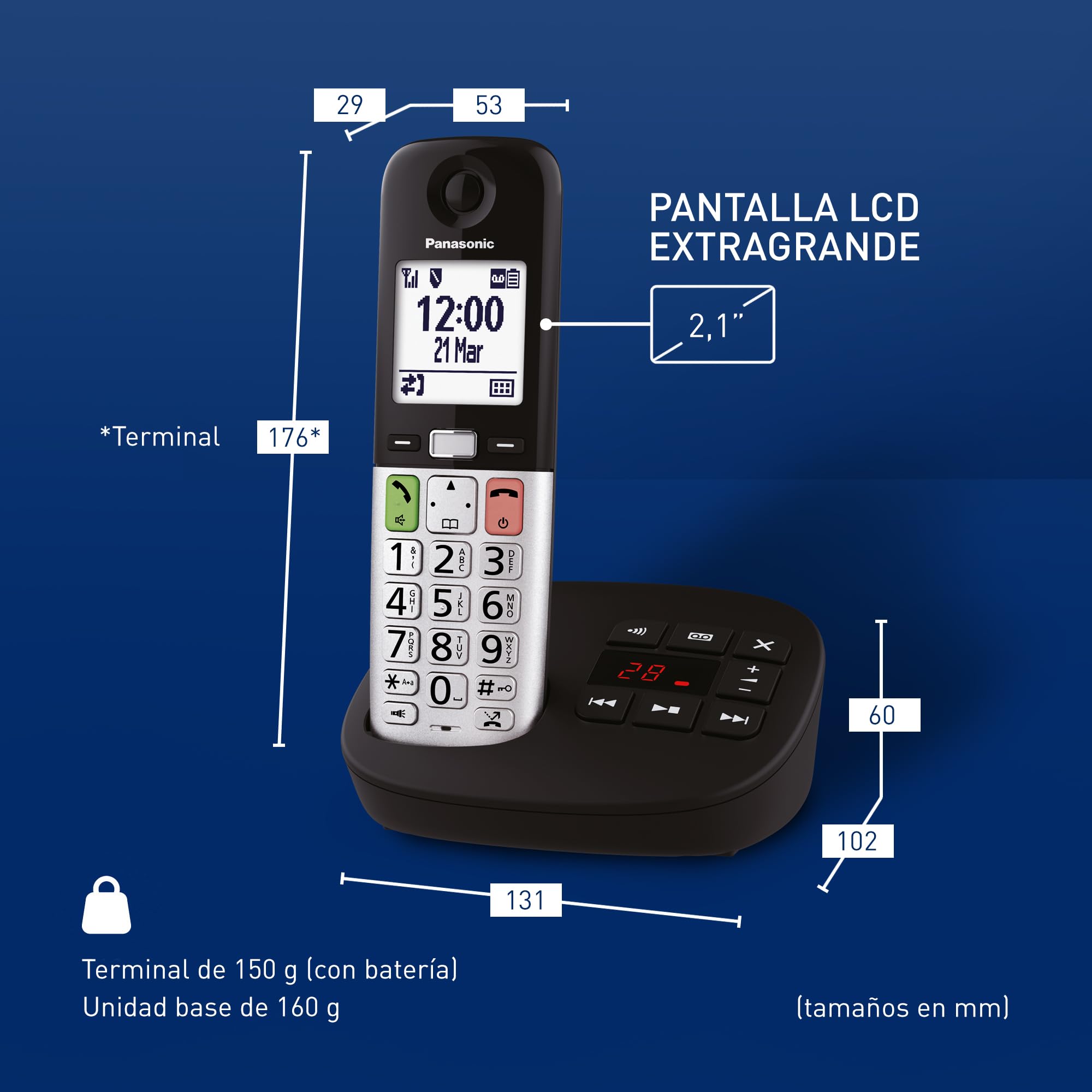 Panasonic KX-TGU430EXB Teléfono Inalámbrico Digital con Contestador Automático, Volumen Amplificado, Unidad Base y 1 Auricular, Pantalla LCD, Linterna, Compatible con Audífonos, Negro y Plateado — view 6