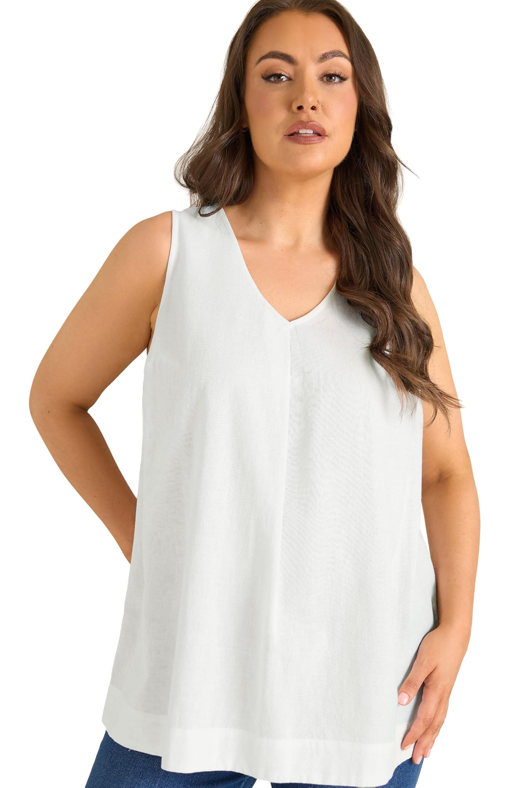 Evans Women's White Curve Linen Vest Top - Plus Size Curve