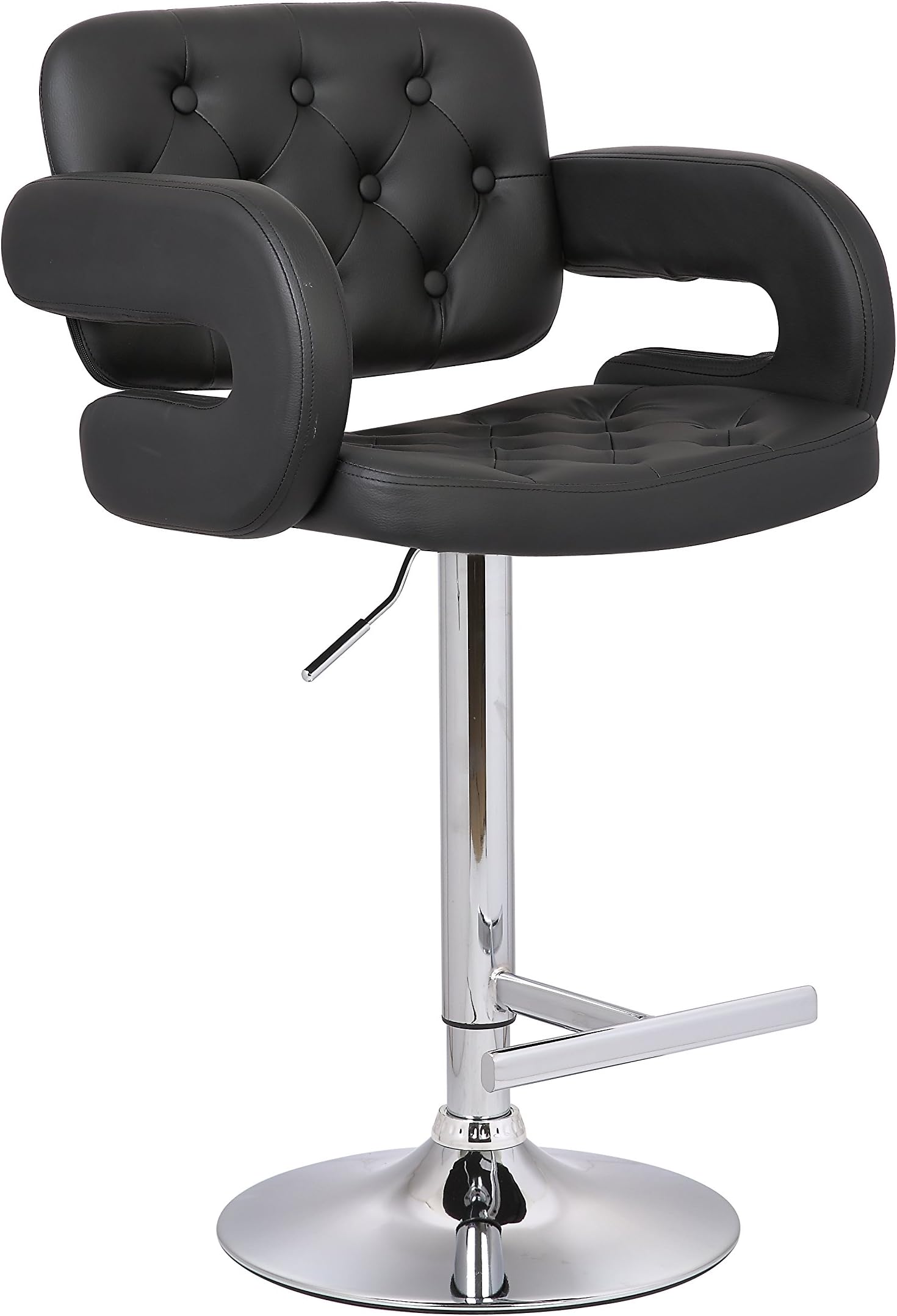 AC Pacific ACBS24 Contemporary Hydraulic Adjustable Swivel Bar Stools, Diamond Tufted Counter Chair with Curved Armrest, Cushion & Polished Chrome Base, 25"-33", Black