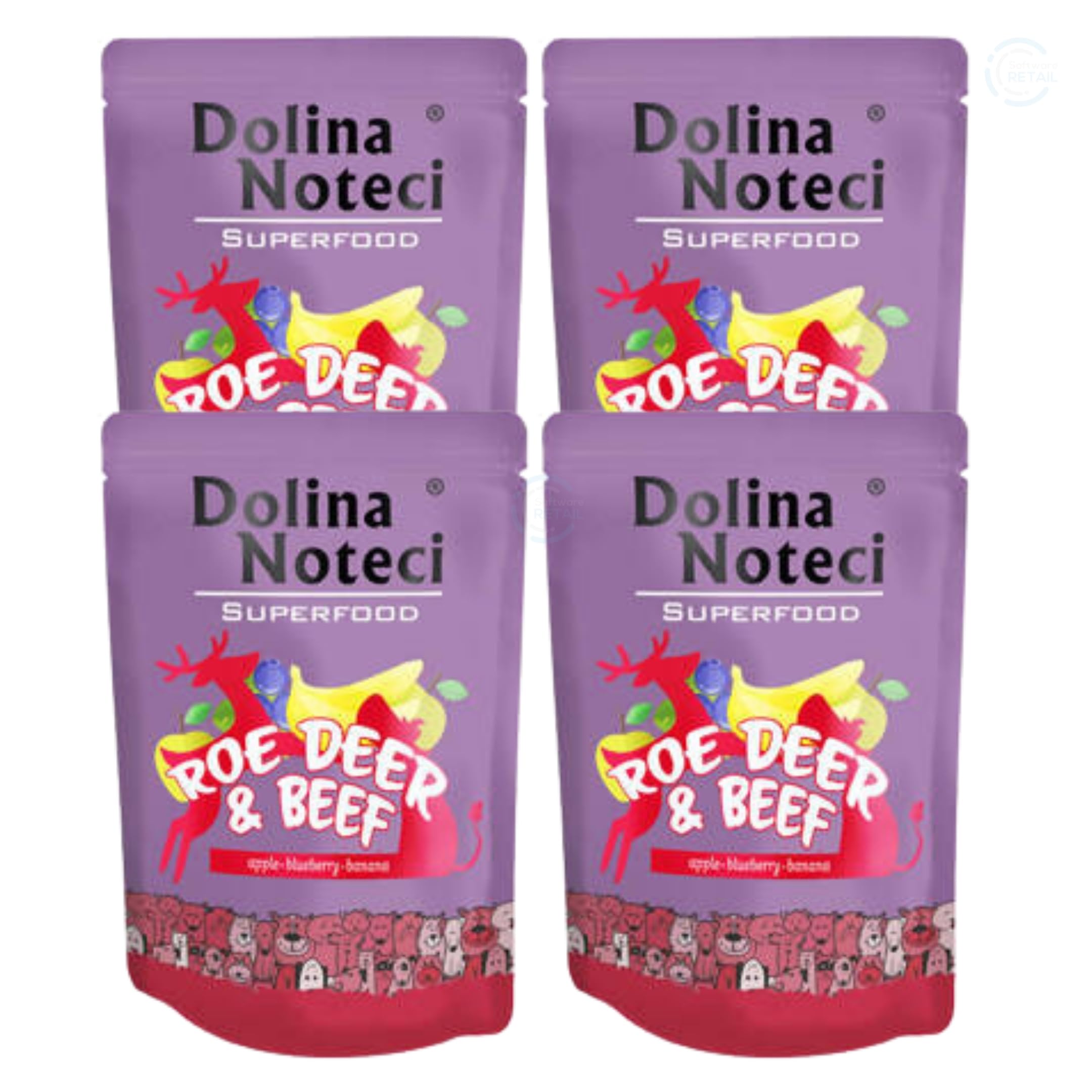 Dolina Noteci Premium SUPERFOOD Grain-Free Wet Dog Food for All Breeds – Natural Recipes, Tailored Nutrition, Unique Meats & Functional Supplements, No Additives (Roe Deer & Beef, 4x300g)