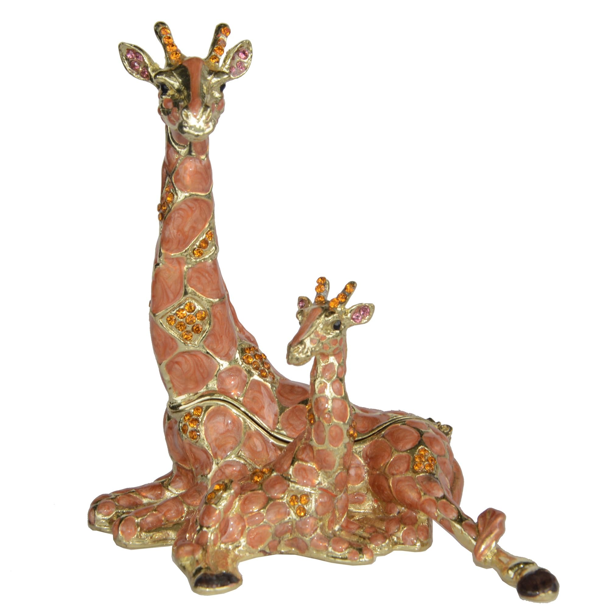 LiuliuBull Giraffe and Baby Trinket Jewelry Box with Crystals, Collectible Figurine Ornament, Novelty Gift for Her