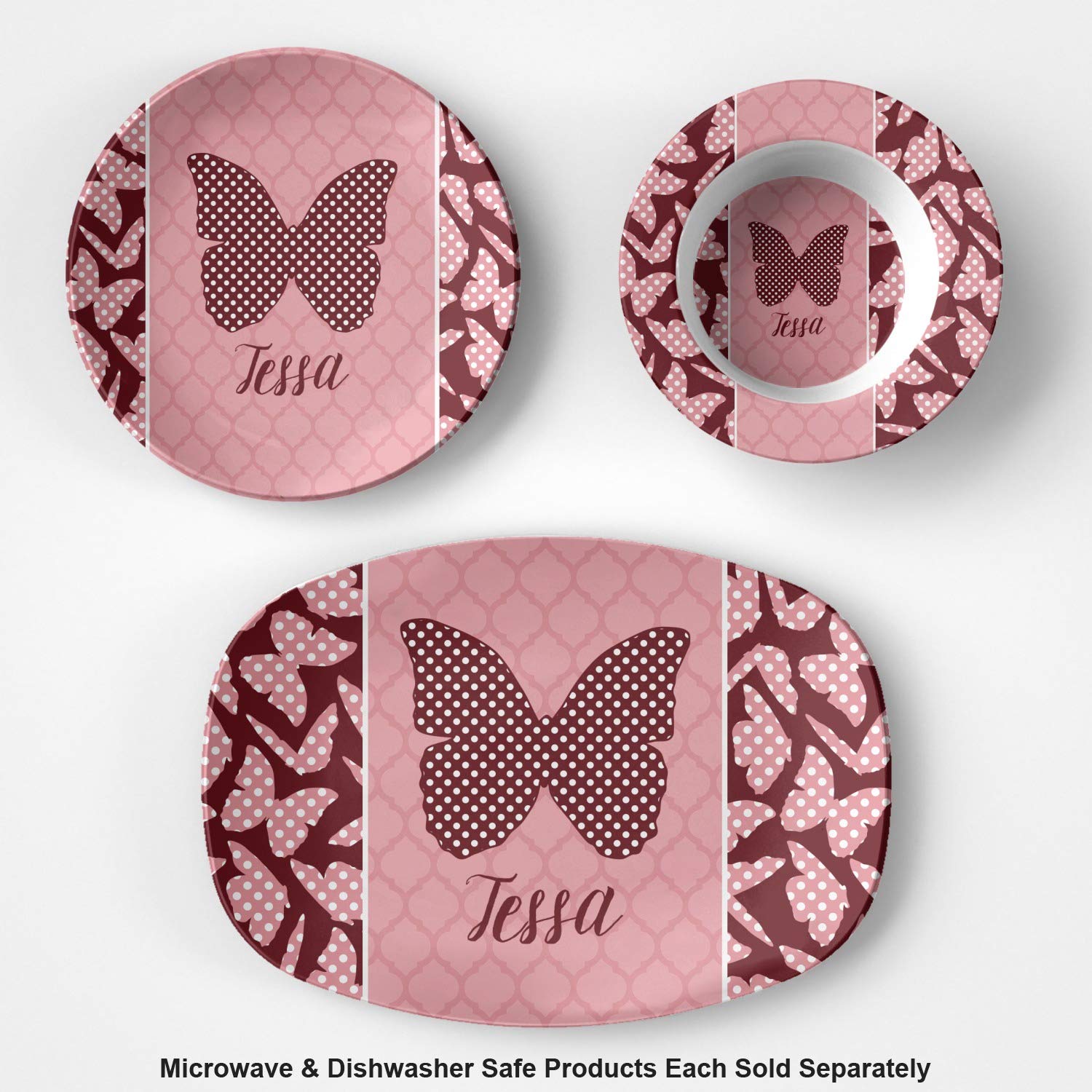 Personalized Polka Dot Butterfly Plastic Bowl - Microwave Safe - Composite Polymer