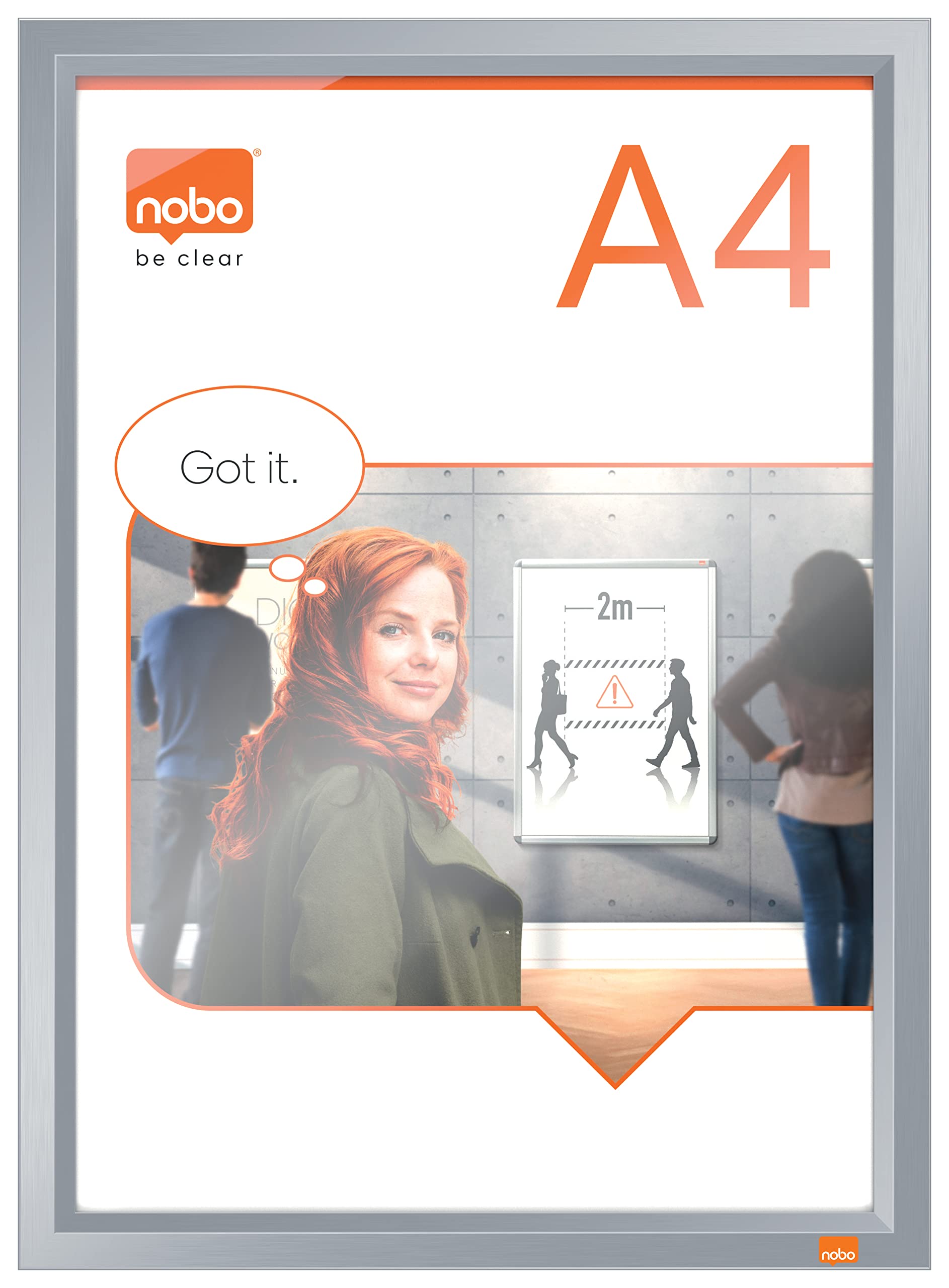 Nobo A4 Poster Frame With Anodised Clip Frame, Wall Mountable Sign Holder, Through Corner Fixing, Mitred Corners, Impression Pro, Anodised, 1915578