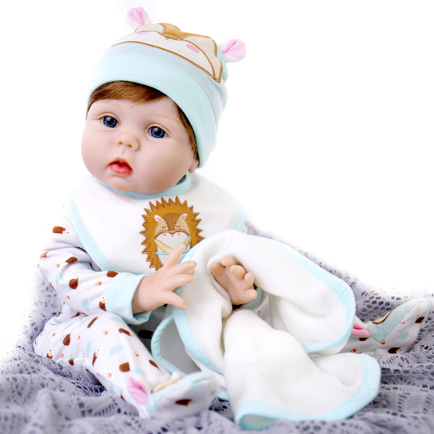 Aori Lifelike Reborn Baby Dolls - Realistic Newborn Baby Boy Doll 22 inch Lifelike Baby Dolls with Feeding Toy Accessories Gift Set