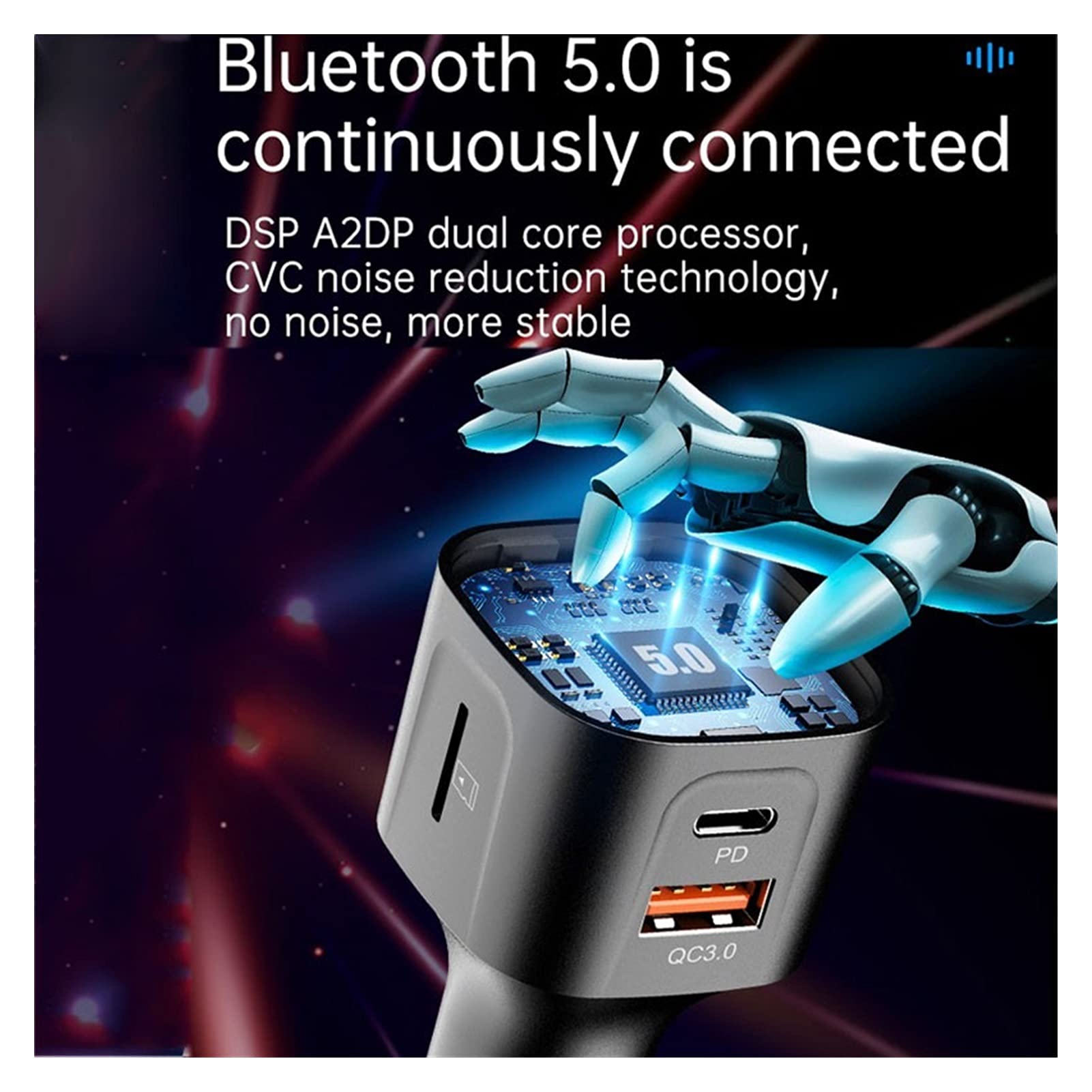Adaptateur Audio Bluetooth FÉMININ Modulateur sans Fil émetteur MP3 Joueur BC68 Auto QC3.0 PD USB Chargeur Rapide Bluetooth Kit Mains Libres Lampe de l'atmosphère colorée