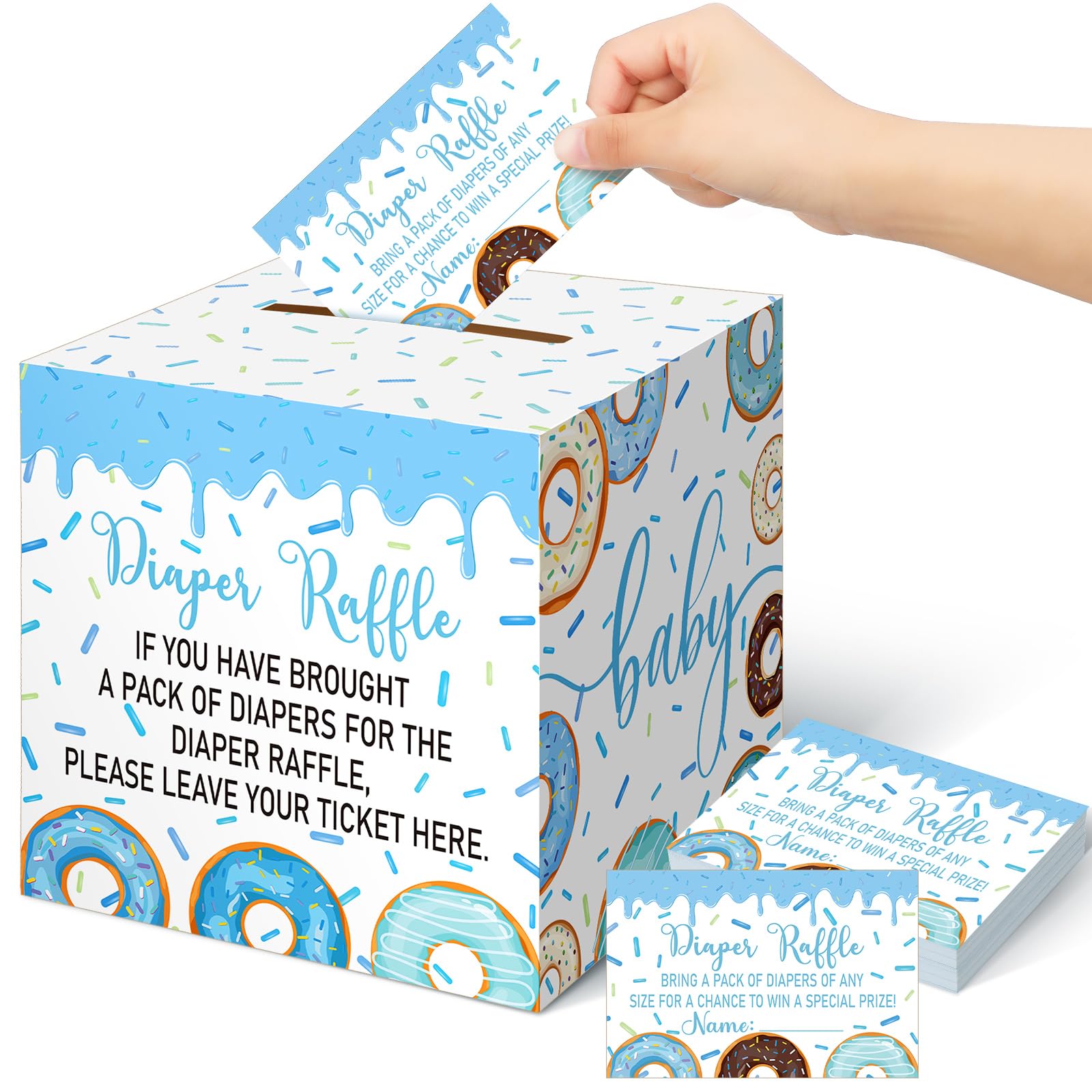 Teling 51 Pieces Diaper Raffle Tickets with Card Box,Baby Boy Sprinkle