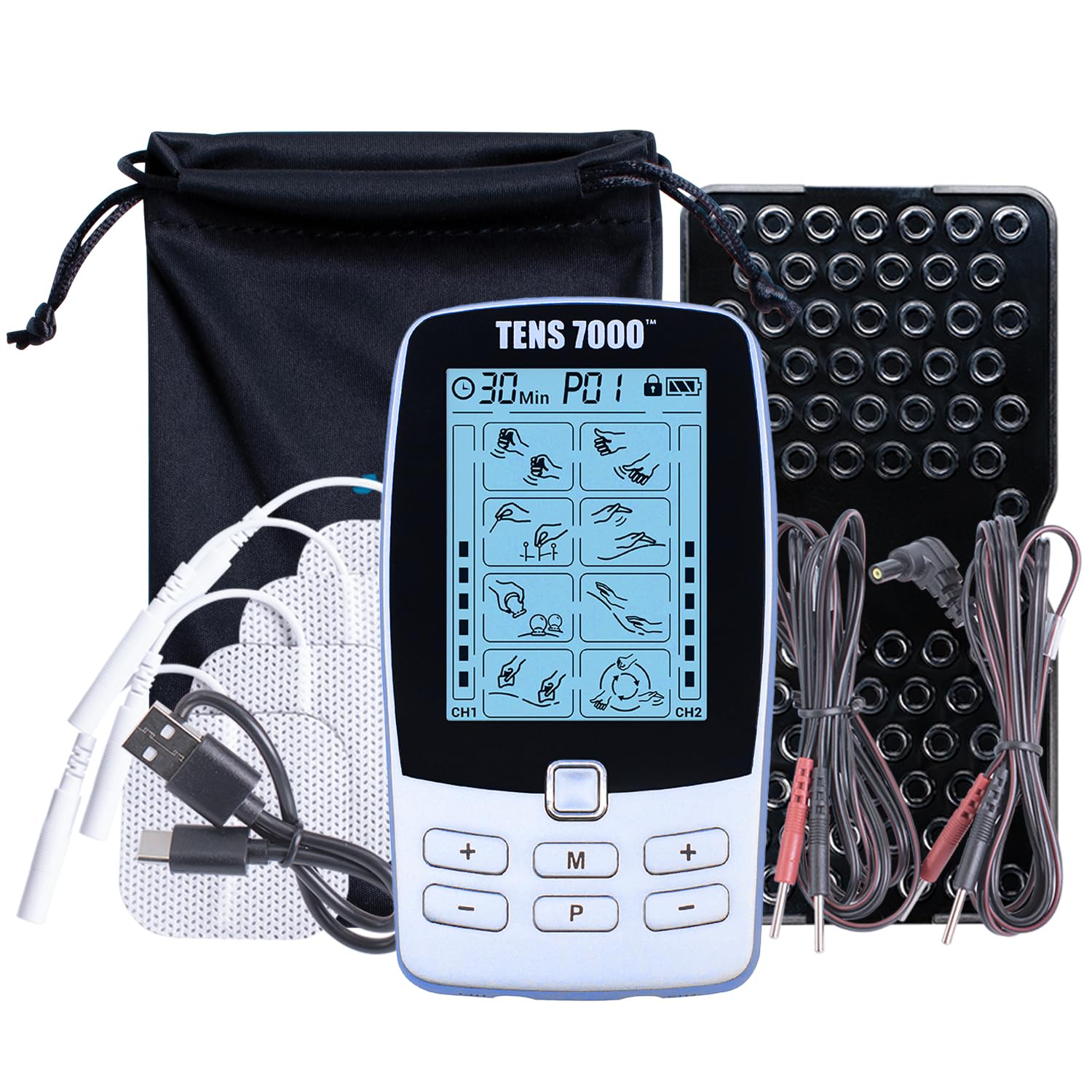 TENS 7000 Dual-Channel TENS Unit Muscle Stimulator, Back Pain Relief, Sciatica, Neck, Shoulder, Muscle Pain, Electronic Pulse Massage, 32 Customizable Programs, 4 Electrode Pads