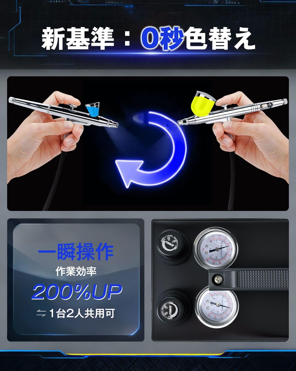Amazon.co.jp: Anesty 2in1 エアブラシ コンプレッサー 2口独立圧力