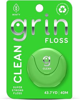 GRIN Clean Dental Floss – 43.7 Yards | Super Strong Floss | Minty | Shred-Resistant | Compact Dispenser Made with Recycled Plastic