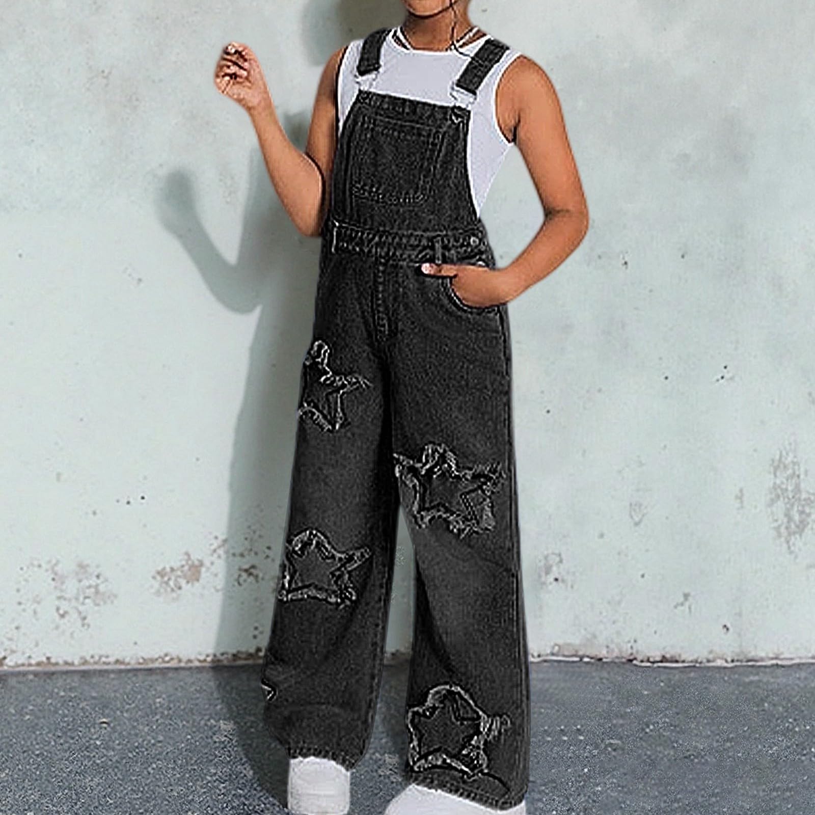 Genérico Pantalones niña Vaqueros Desgastados Denim elásticos Moda Casual Estilo Moderno Cintura Ajustable Bolsillos Suave Azul Diario A83