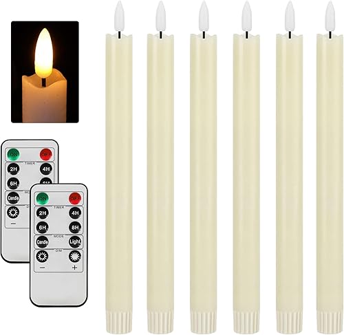 Kandicyar Velas LED cónicas sin llama de 10 pulgadas parpadeantes con temporizador remoto que funciona con pilas, velas cálidas de mecha 3D para