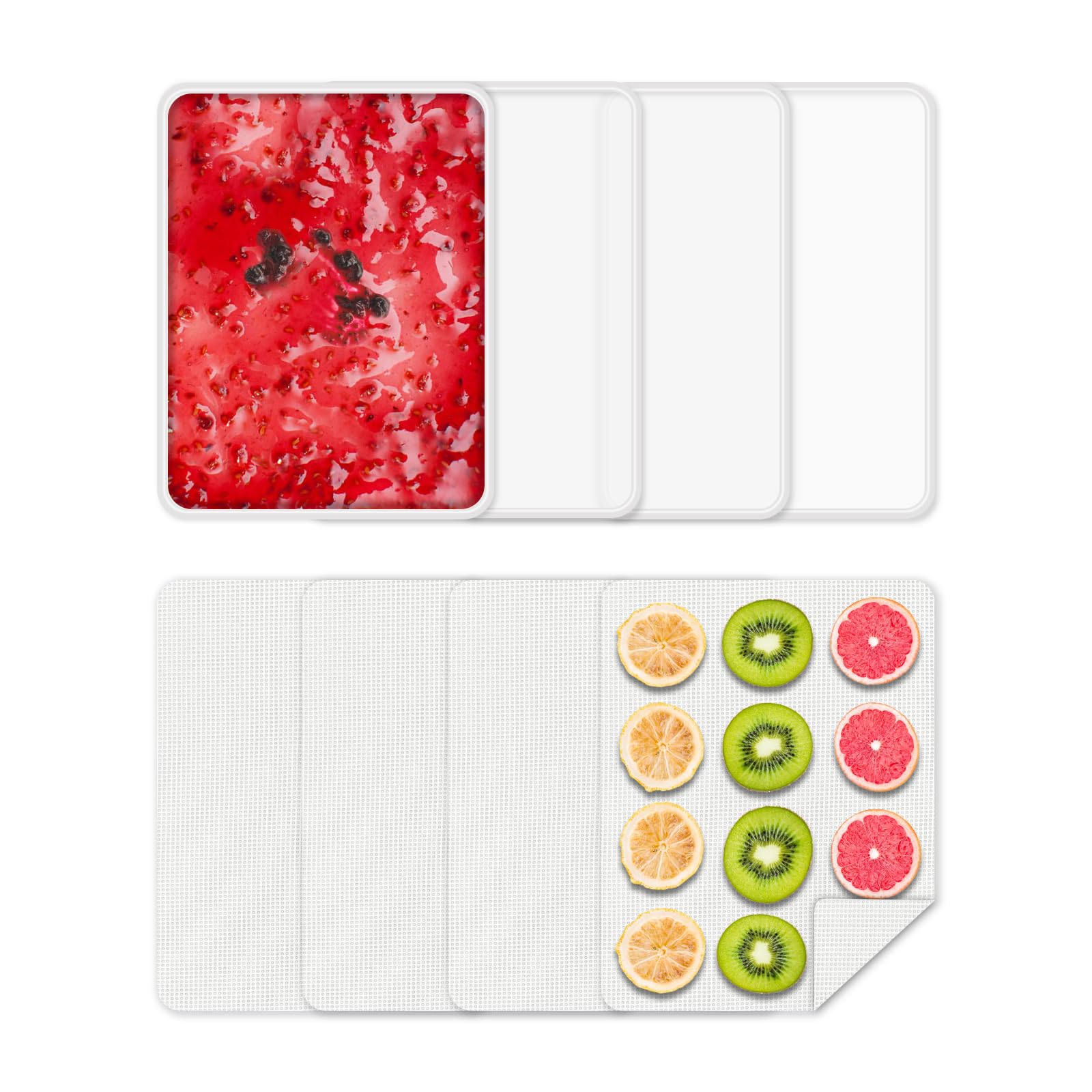 4 bandejas desidratadoras de alimentos de silicone com borda, 4 peças de tapetes