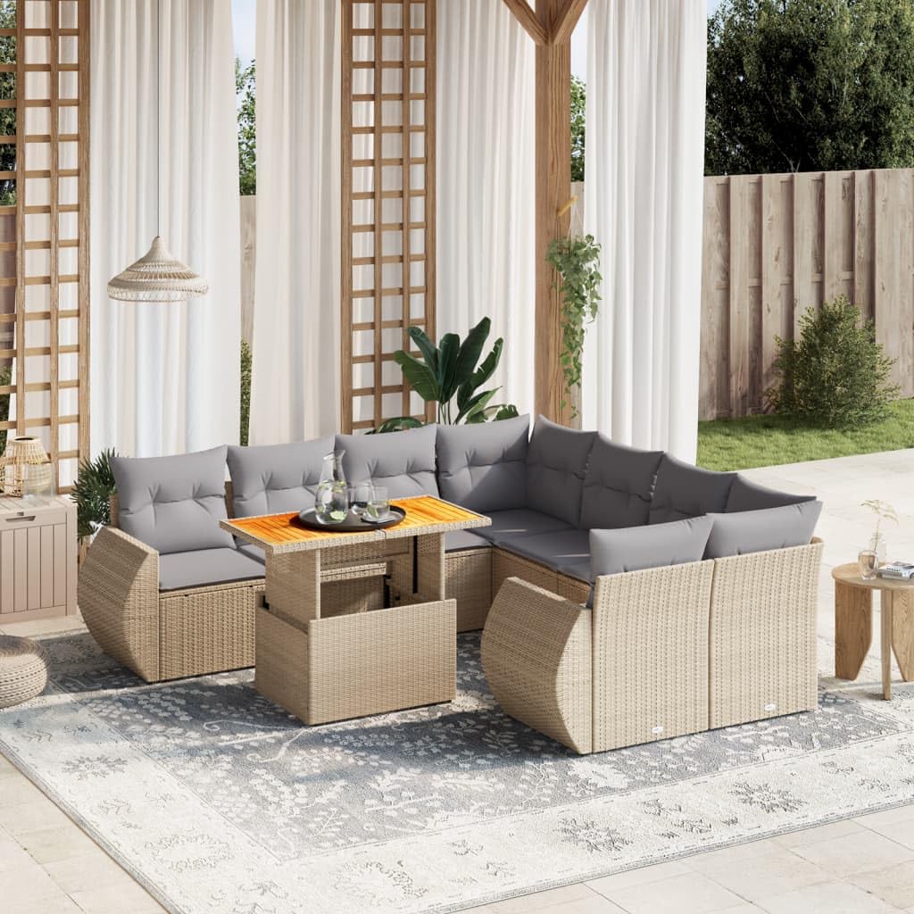 Makastle Salon de Jardin Modulable 9 pcs Beige Résine Tressée