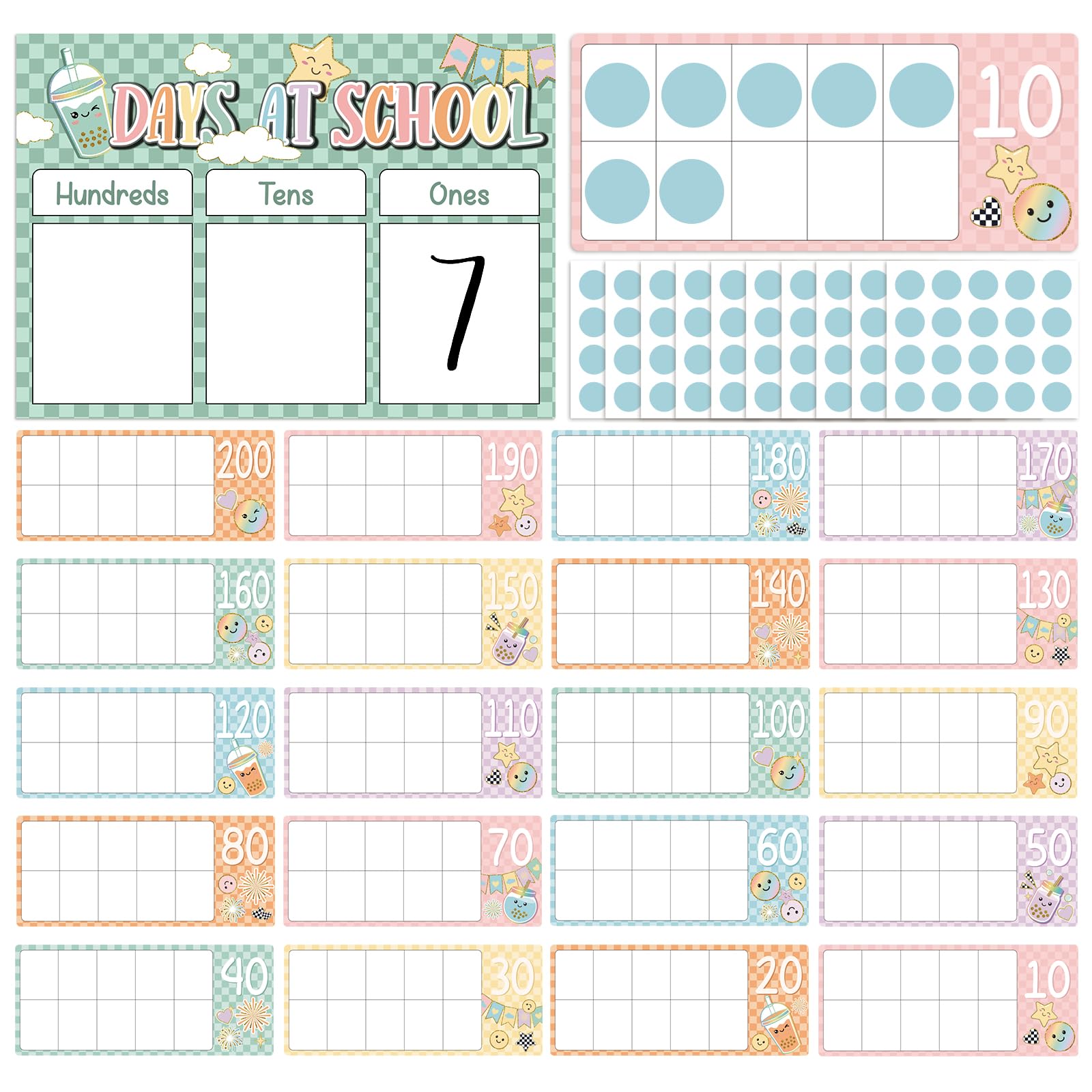 Tableau d'affichage décoratif vichy pastel pour la numérotation du jour en classe - 7