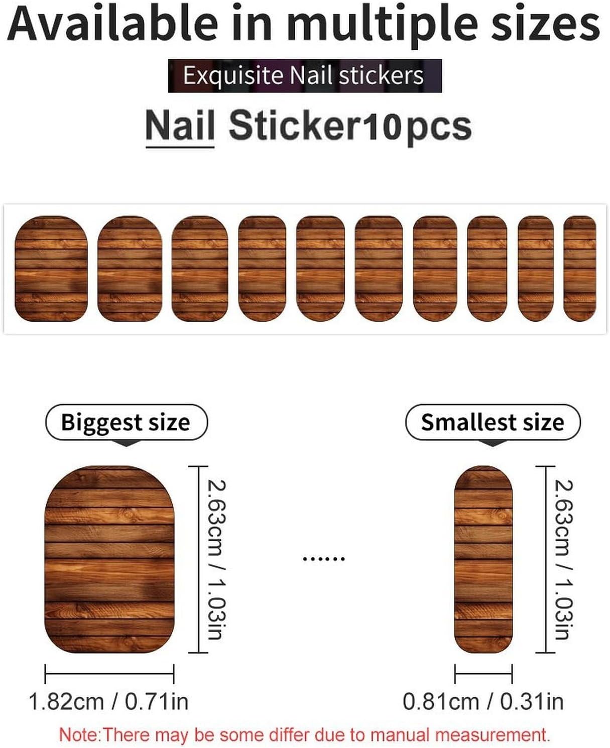 100 Pieces Full Nail Wraps Self-Adhesive Gel Nail Stickers for Women | Brown Wooden Nail Strips, UV Free, Chip Resistant, Waterproof Full Cover, Long Lasting Nail Decals