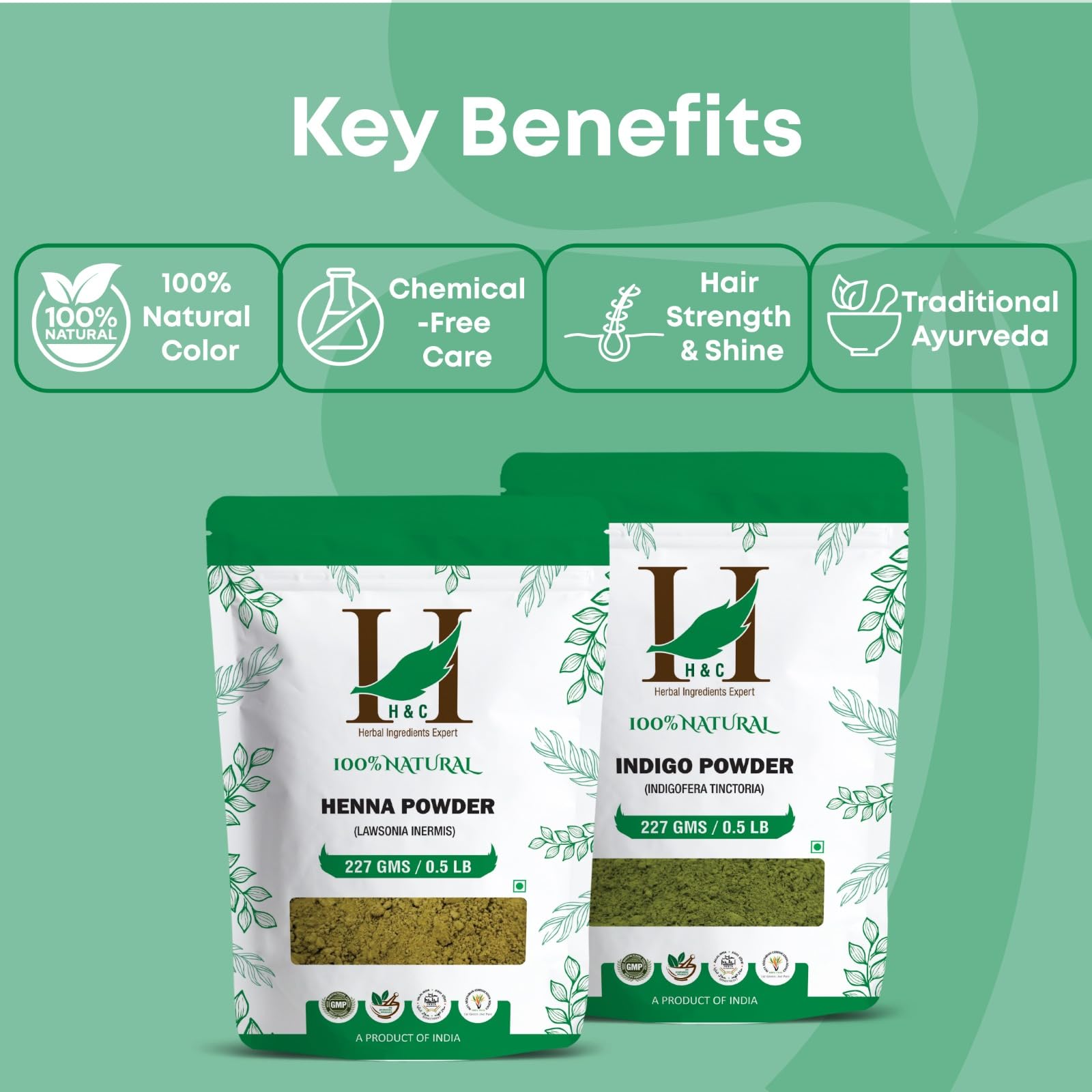 H&C Henné e Indaco Polvere Combo Pack - 227 Grammi Ognuno | Per Colorare i Capelli