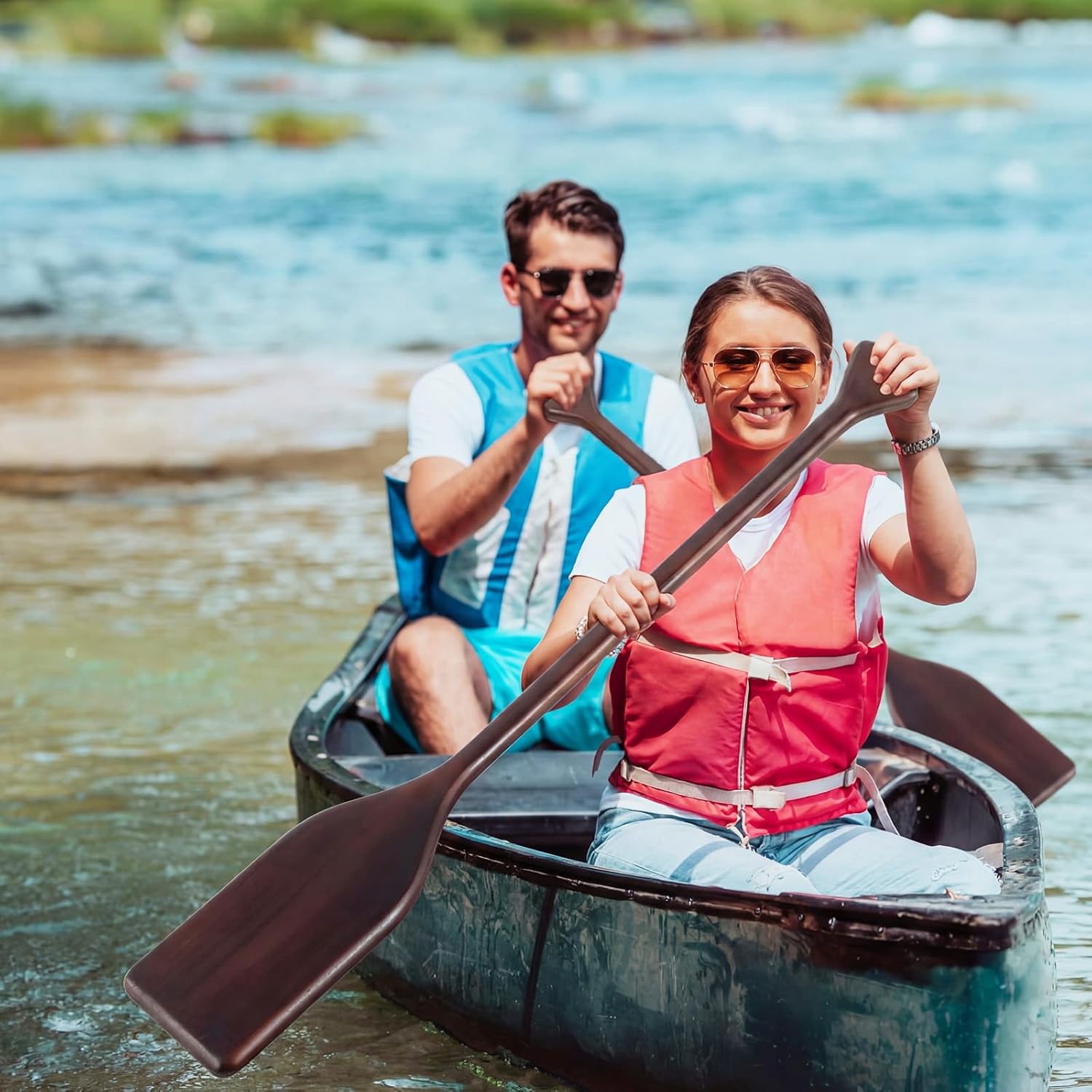 2 Pcs 2.5-4ft Wooden Canoe Oar Paddle, 30-48'' Solid Pine Paddle Canoe, for Kayak Small Boat Water Sports Home Wall Decoration Gift for Outdoor Enthusiast