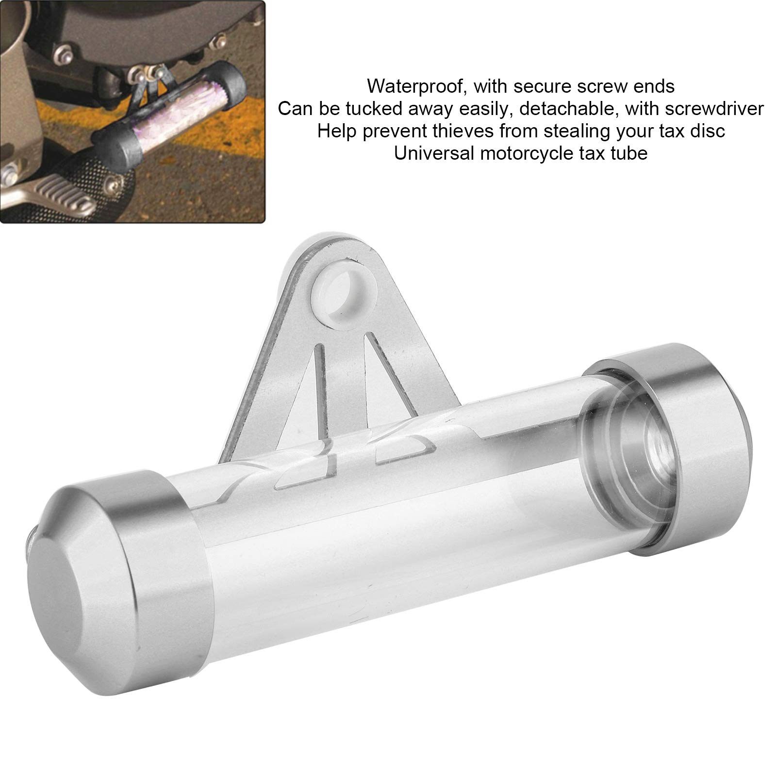 Akozon Tubo de disco fiscal universal para motocicleta Cilindro de almacenamiento de soporte de cilindro de tubo de disco fiscal de motocicleta seguro (Plata)