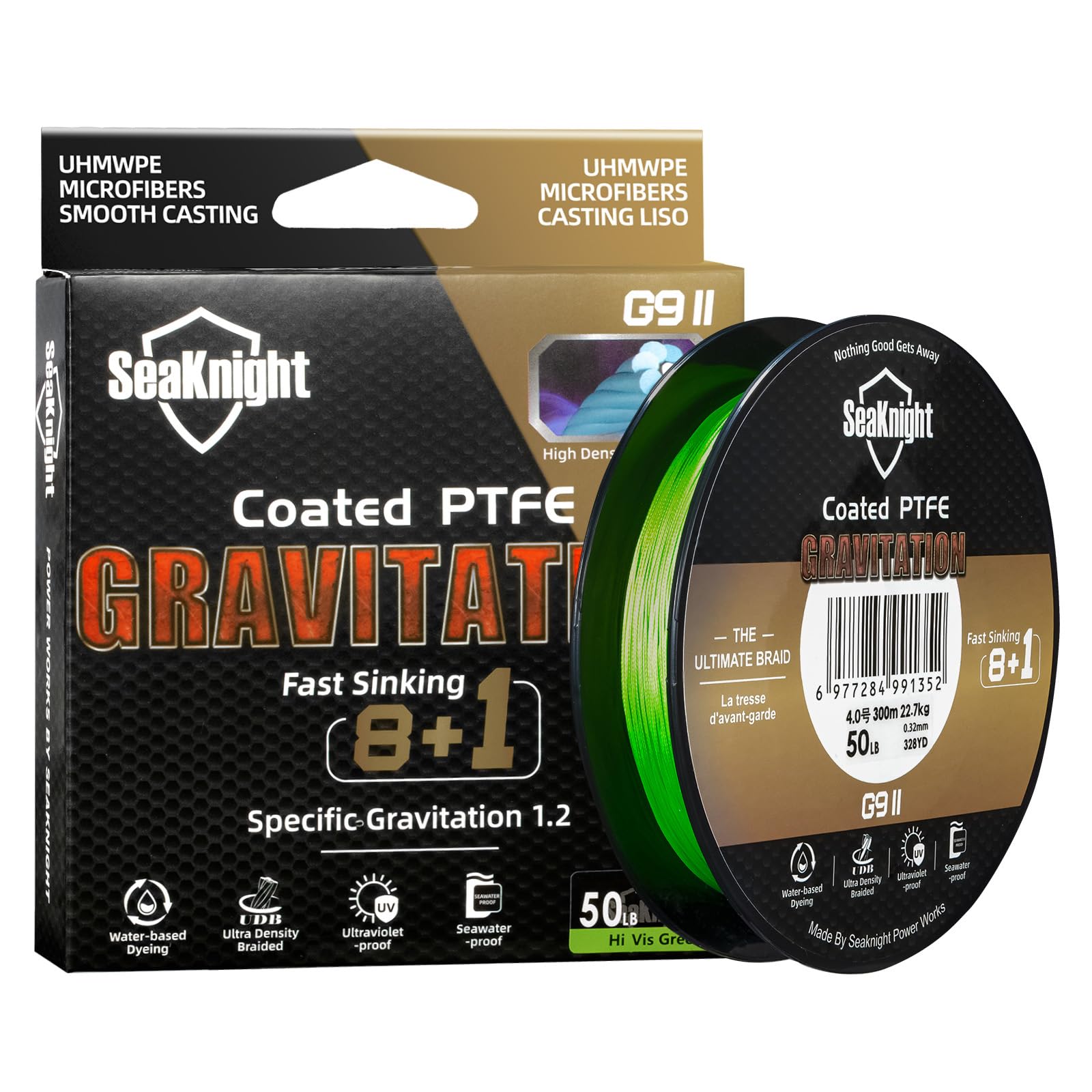 SeaKnight G9 II 8+1 Braide line, 9 Strands Braided Fishing Line Fast Sinking Fishing Line 164Yds/328Yds Seawater-Proof UV-Proof Coated PTFE Sea