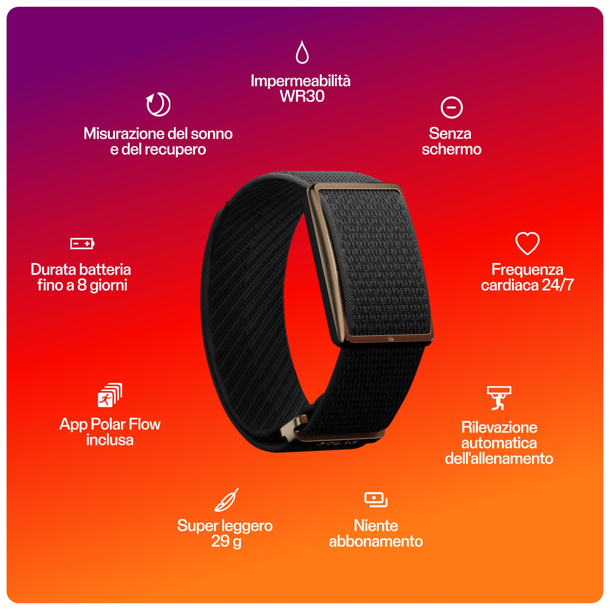 Polar Loop - Smart Band Senza Schermo per Il Fitness con monitoraggio di FC, Sonno e attività, rilevamento degli allenamenti, Senza abbonamento, Batteria Fino a 8 Giorni.
