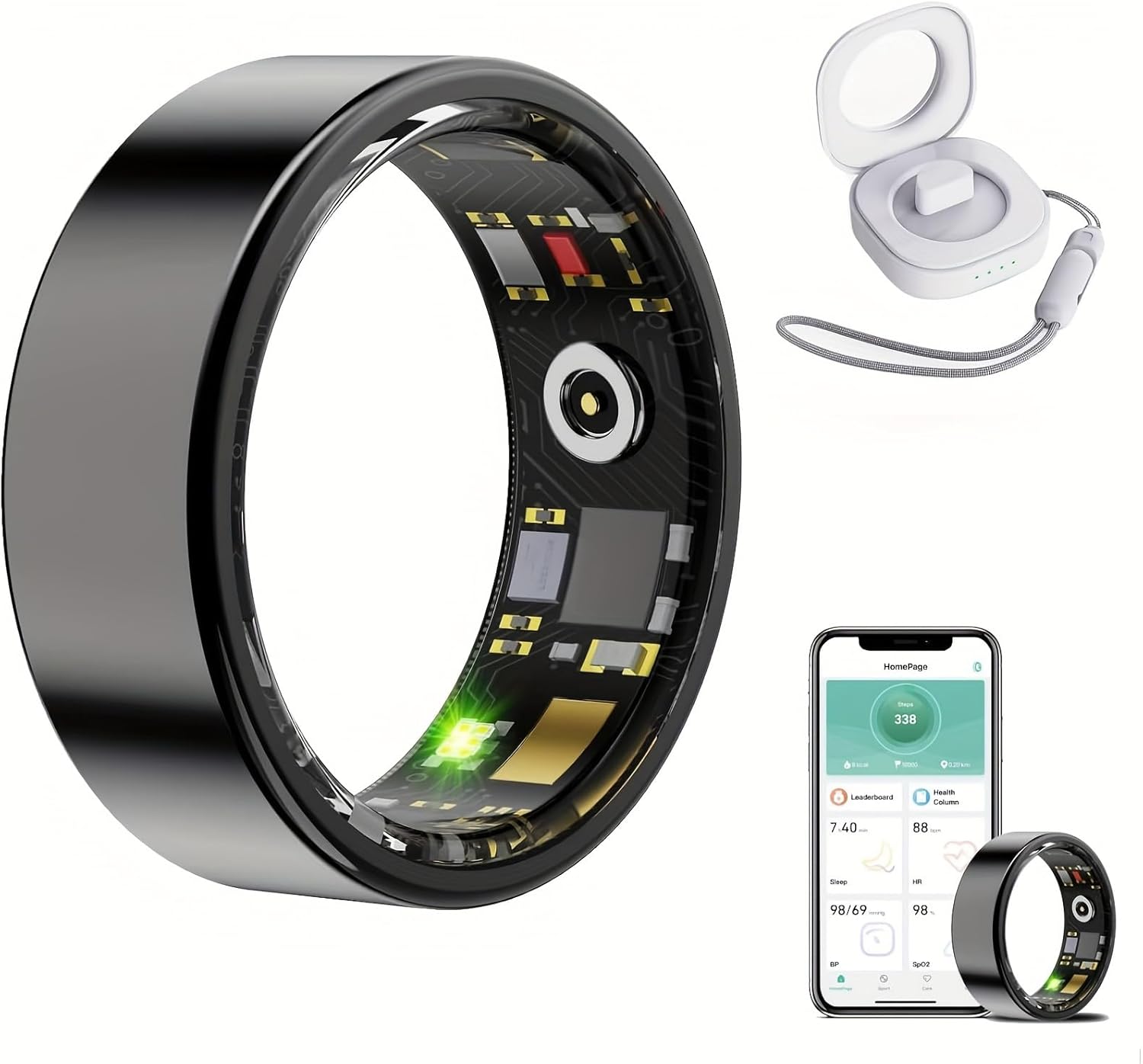 Smart Health Rings for Women Men,Fitness Monitor with Blood Oxygen,Heart Rate,Blood Pressure Tracking,Sleep Tracker,IP68 Waterproof,No Subscription Fee Smart Ring for iphone&Android (Black, #9)