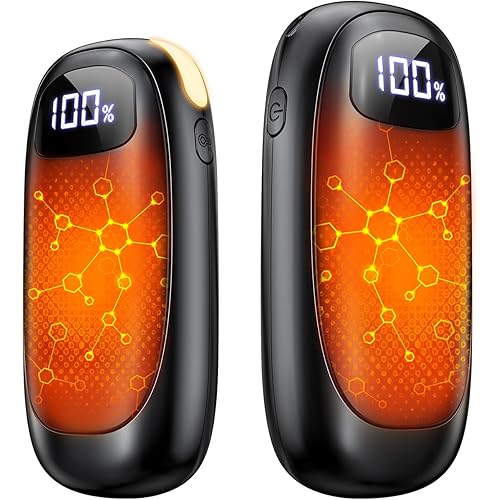 Hand Warmers Rechargeable 2 Pack, Electric Dual-Sided Heating with LED Display & Flashlight, Max 127℉, 13Hrs Long Lasting Pocket Heater for Raynauds, Hunting Essentials, Golf Gifts for Men Women