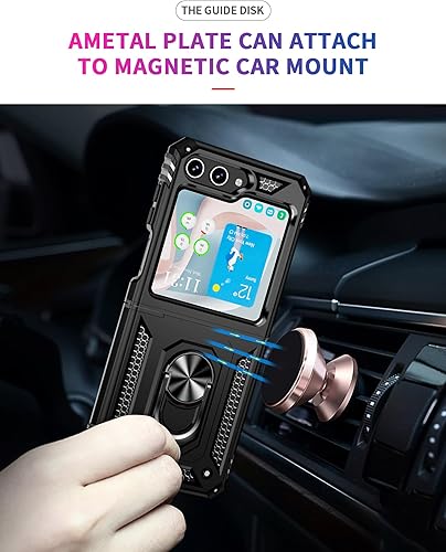 Miniatura 6 de ONOLA Funda para Samsung Galaxy Z Flip 5 con protección de bisagra y soporte magnético de anillo giratorio de 360°, para Samsung Z Flip 5 5G negro