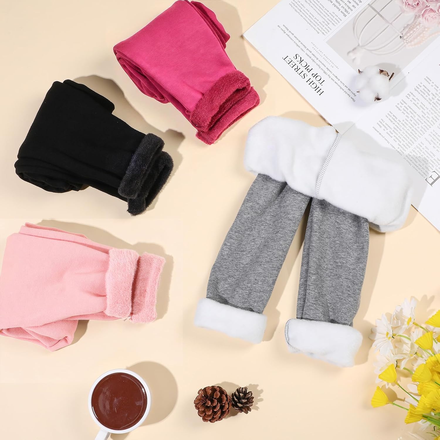 Chuarry 4 Pcs Girl's Winter Fleece Pants Lined Warm Full Length Basic Thick Pants for Kid Toddler