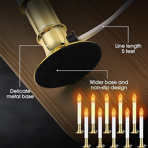 Miniatura 5 de Coume 10 Pcs Christmas Electric Sensor Window Candles Lights with Brass Plated Base and Suction Cups Sensor Turns Candle Off at Light on in Dark