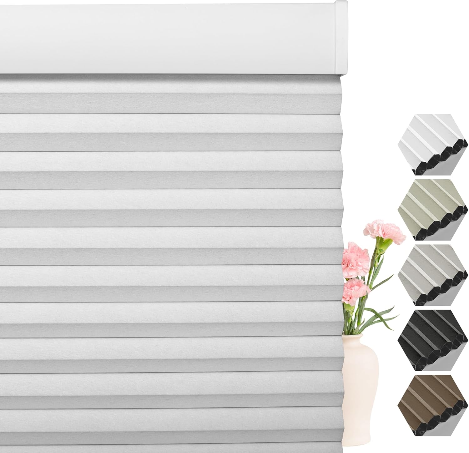 Custom Cordless Blackout Cellular Shades for Windows, 1.5 Inch Thermal Insulated Cellular Blinds, Easy Install, Smooth Gliding, Room Darkening Blinds for Windows, Home, Door, White