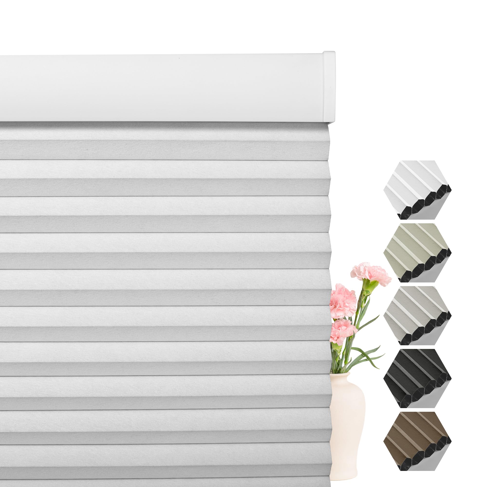 cordless blackout cellular shades for windows, 1.5 inch thermal insulated cellular blinds, easy install, smooth gliding, room darkening blinds for windows, home, door, white, 19" w x 36" h