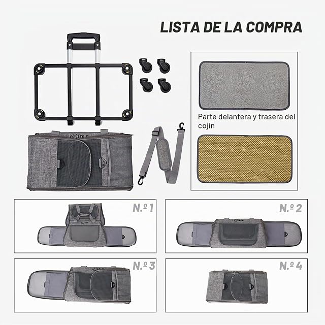 Foto 8 de 8 de PETCUTE Transportín Plegable para Mascotas,Transportín Perro Pequeño con Ruedas