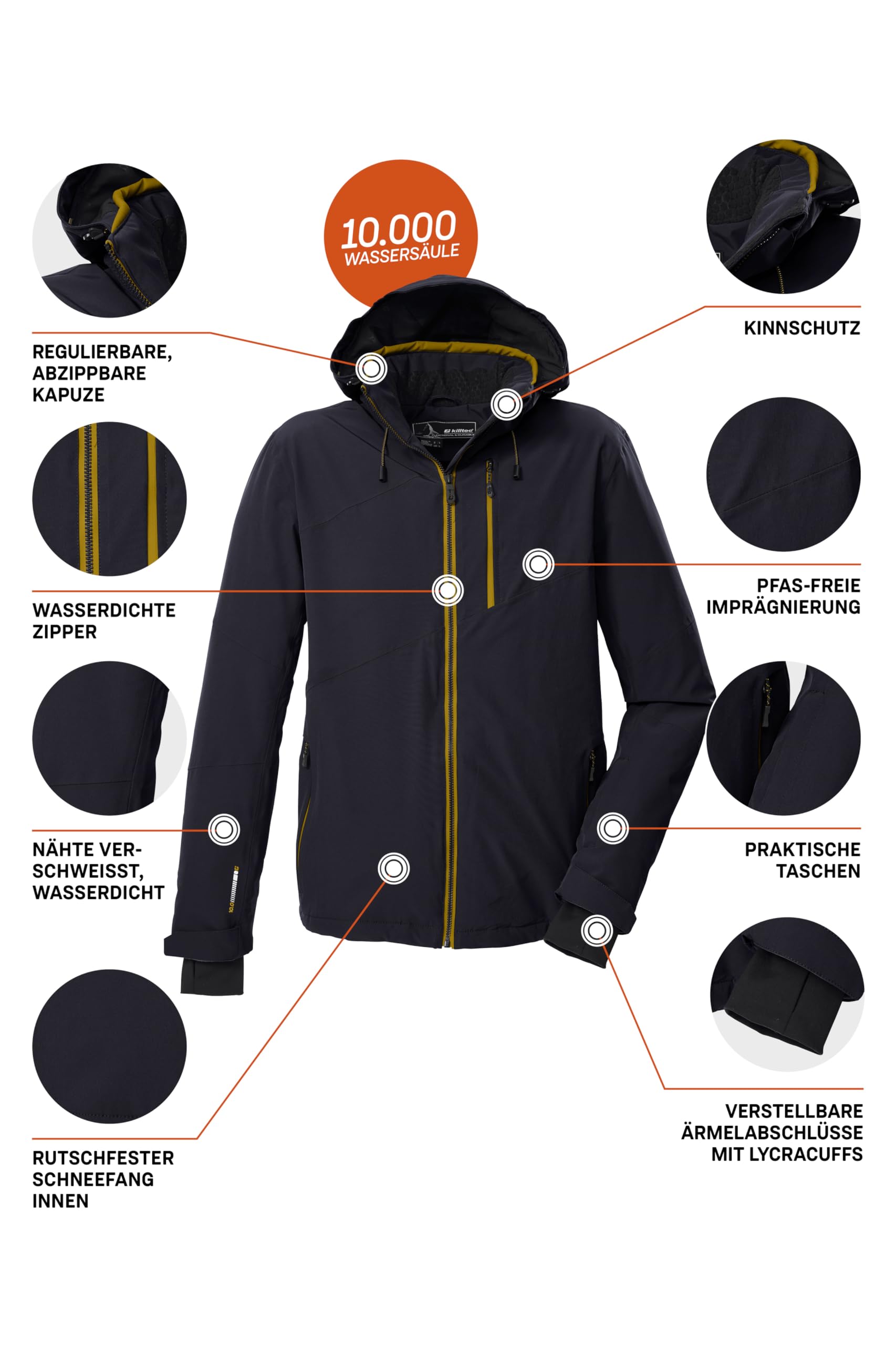 Killtec Kurtka outdoorowa/funkcjonalna z odpinanym kapturem i osłoną przeciwśnieżną Mężczyźni Ksw 24 Mn Ski Jckt