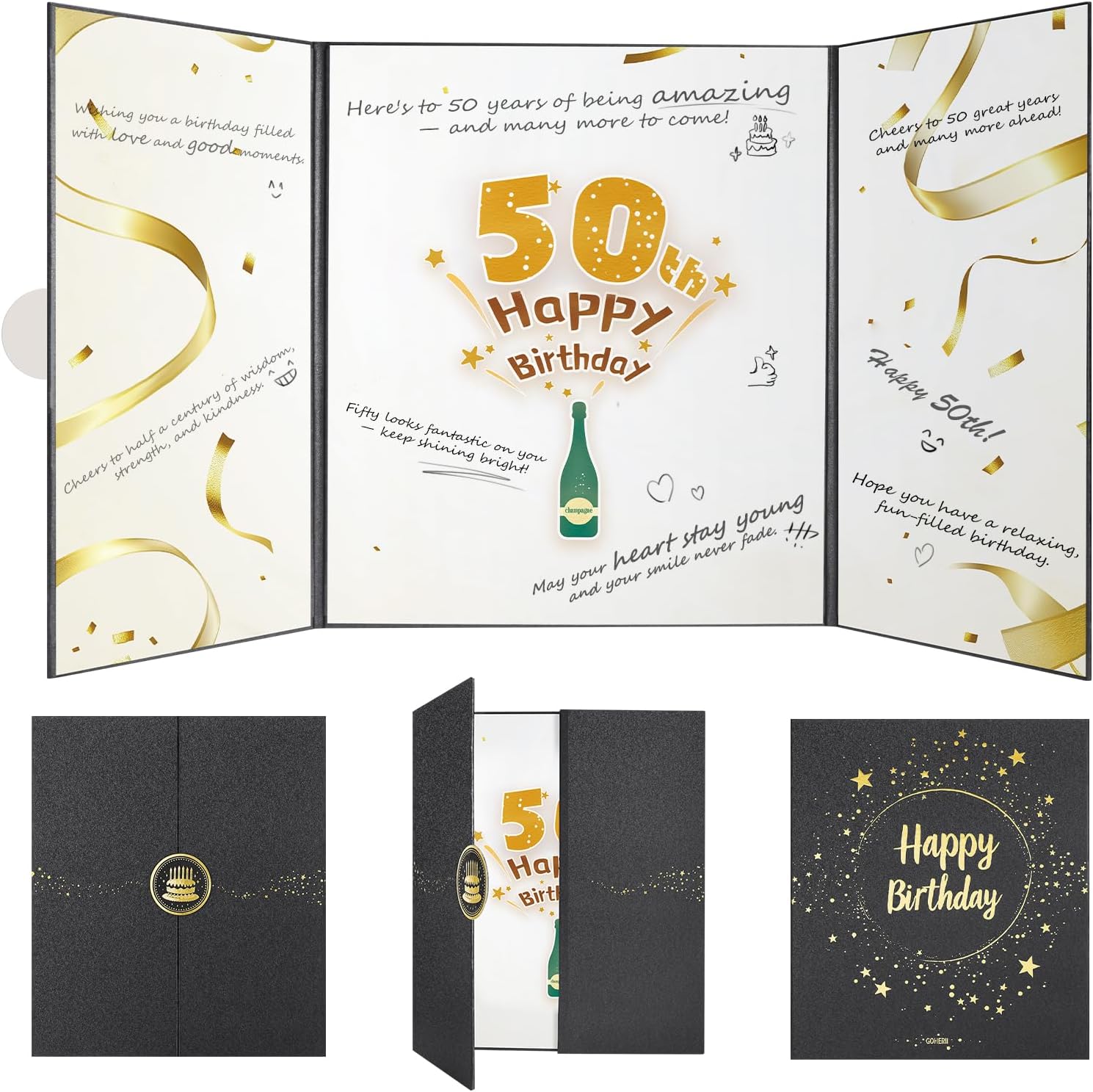 Black Gold 50th Birthday Party Decoration,Large Signature Guestbook
