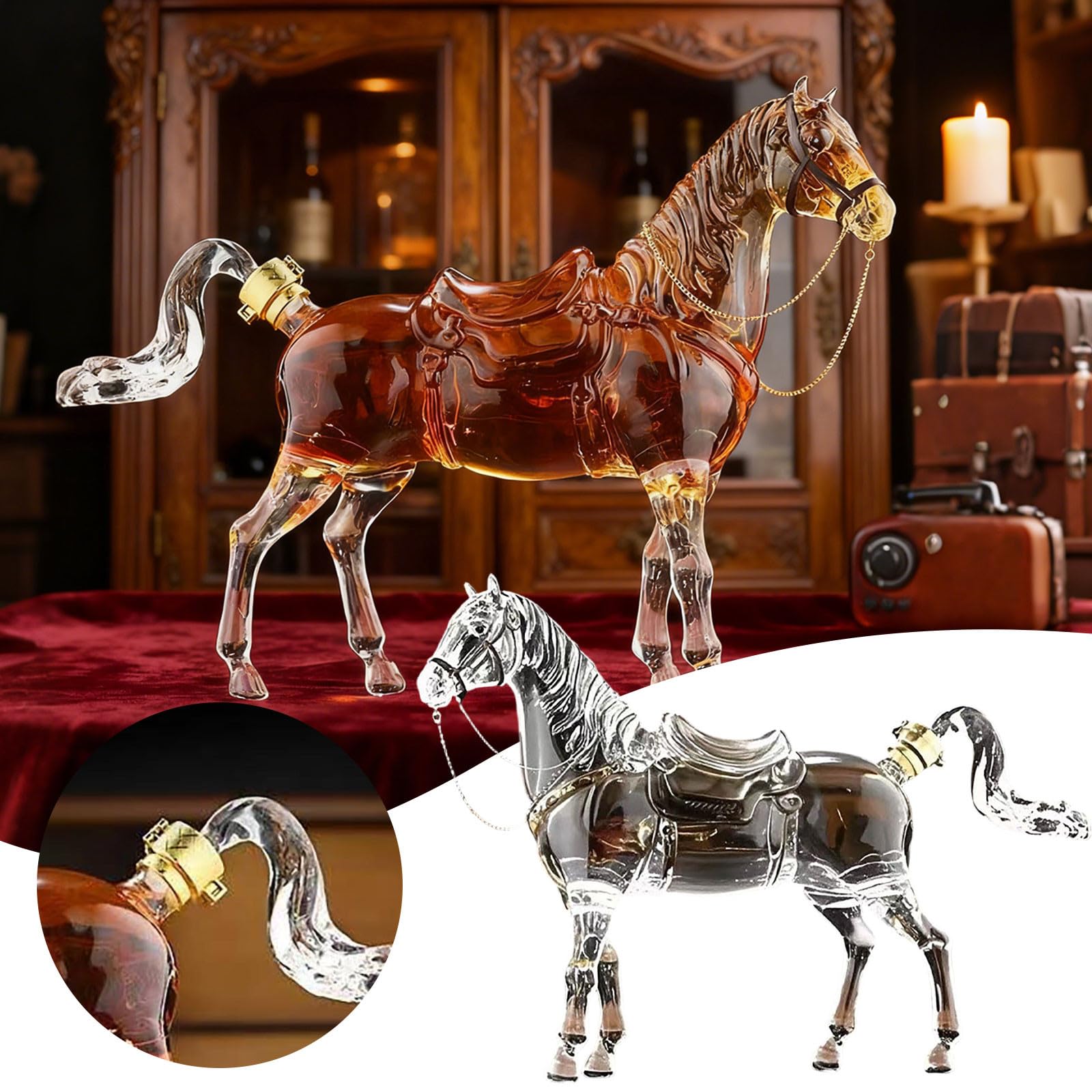 Jarra de vino galopante con función de ventilación, elegante diseño de animales, decantador para decoración de mesa, regalo elegante (transparente, 32 x 20 cm)