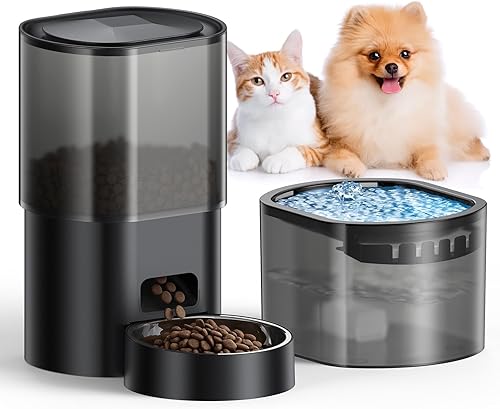 Alimentador automático para gatos y fuente de agua 5G WiFi dispensador de comida para gatos, control remoto por aplicación, alimentación programable