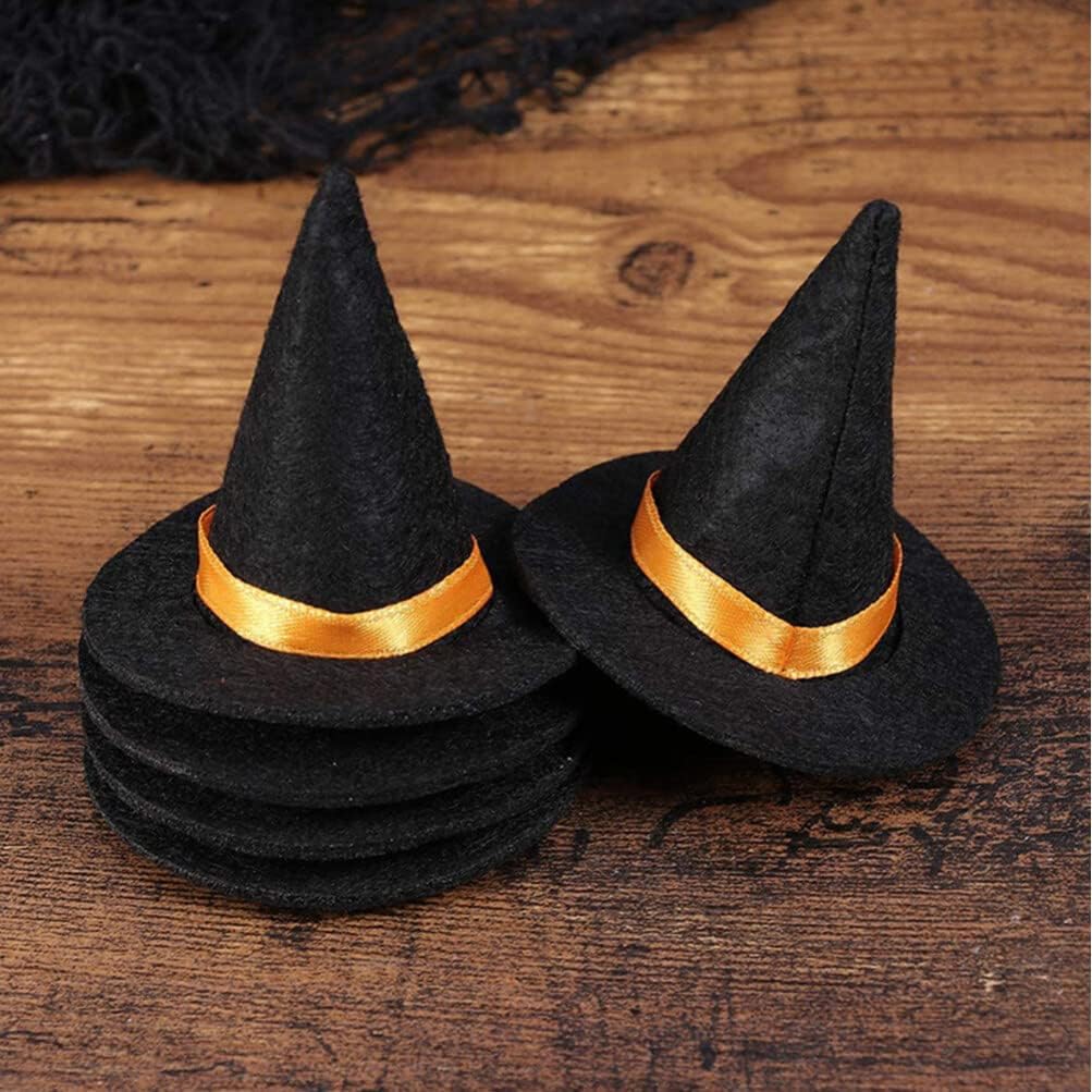 Abaodam Mini Felt Witch Hats 10Pcs Small Handmade Halloween Wine Bottle Covers Party Decorations Crafts Table Toppers