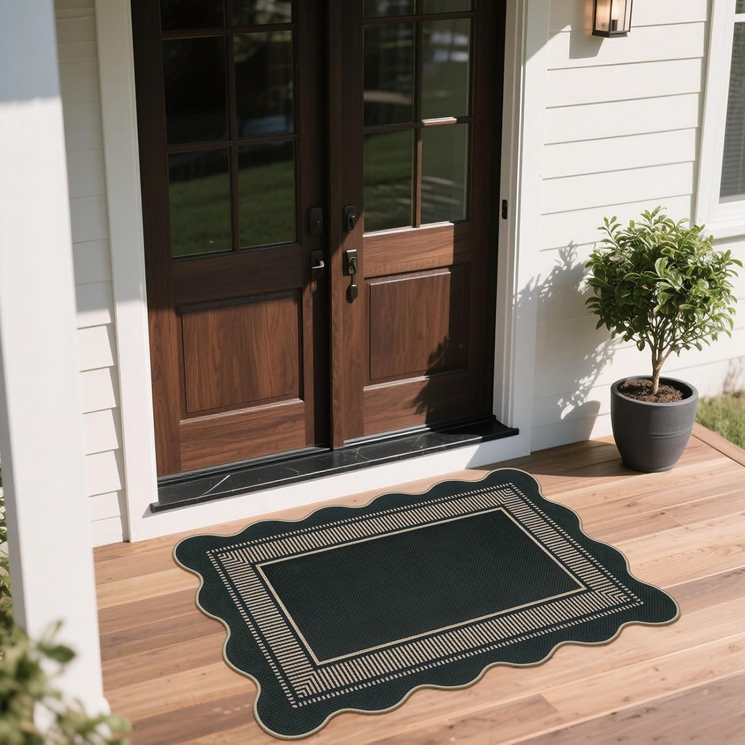 Easy Jute Outdoor Mats for Front Door, 2x3 Small Washable Kitchen Rugs, Farmhouse Black Throw Rug Non Slip Indoor Outdoor Carpet for Porch Entryway Foyer - Image 3