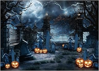 WOLADA Halloween Backdrop Scary Halloween Graveyard Backdrop 7x5FT 12593