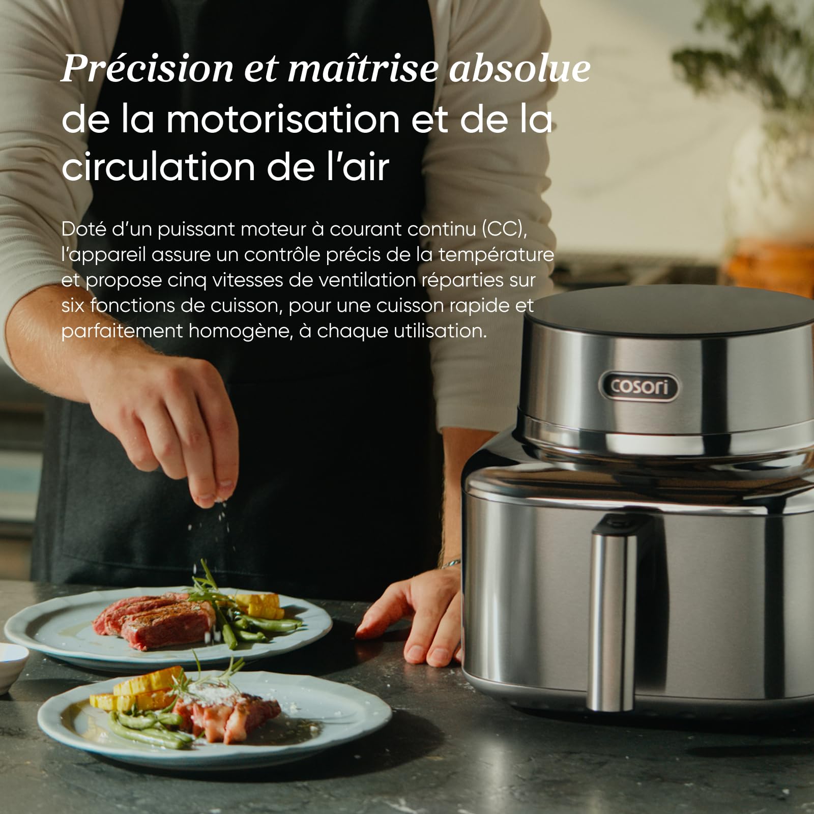 COSORI ICONIC Airfryer, 96% acier inoxydable, revêtement céramique sans PFAS ni BPA, Air fryer 7-en-1, jusqu’à 61% d’économie d’énergie, 50+ recettes, compatible lave-vaisselle, capacité 6,2 L