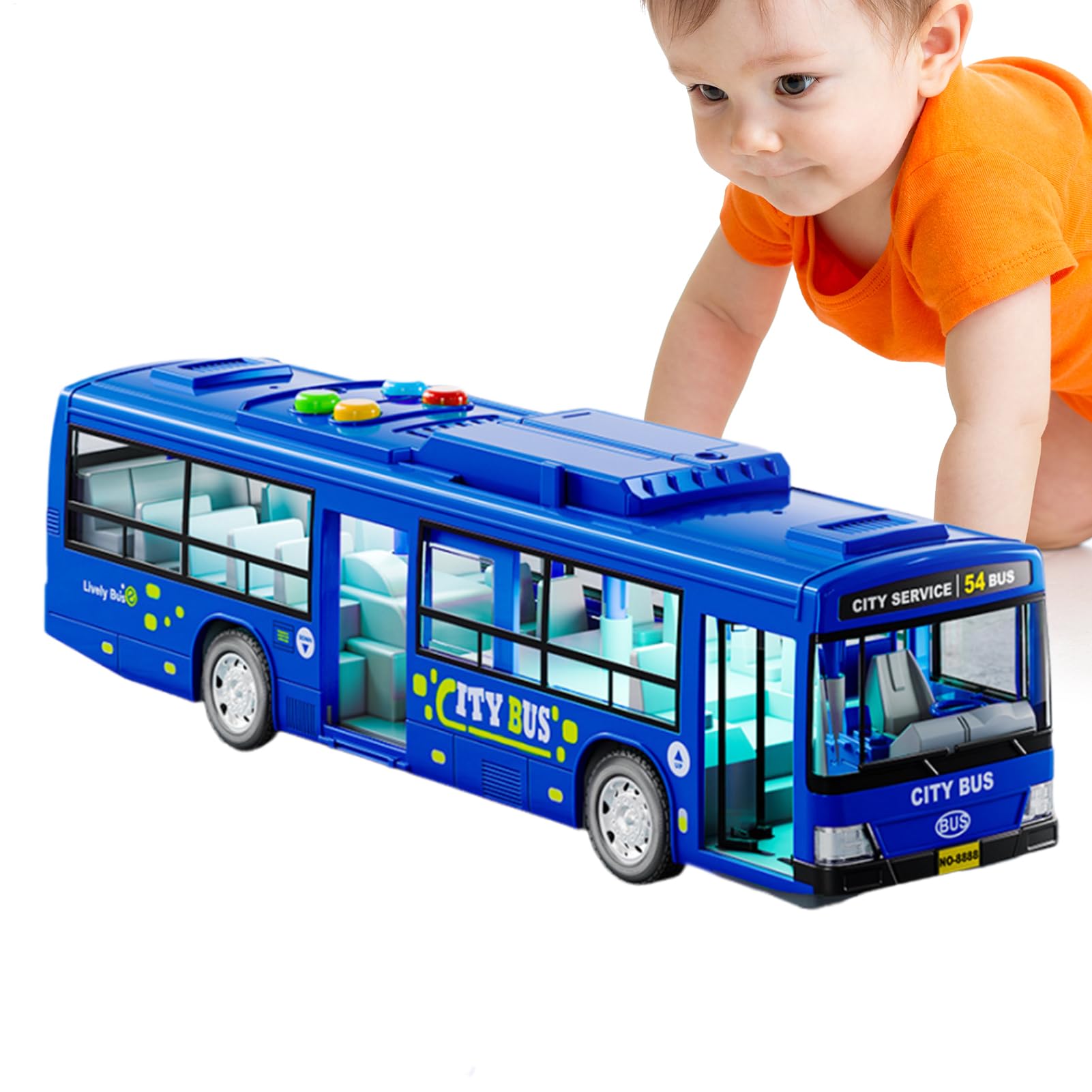 Générique Modèle Bus – Grand Modèle Voiture | Véhicules Éducatifs À Piles avec Musique Et Lumière, Portes Ouvrables pour Amusement, Stimulation Et Anniversaire des