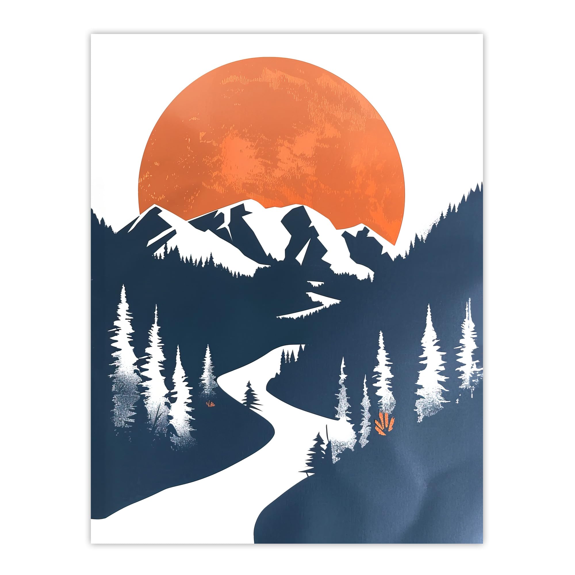 Artery8 Orange Full Moon Over Blue Mountain Hiking Trail Living Room Extra Large XL Wall Art Poster Print