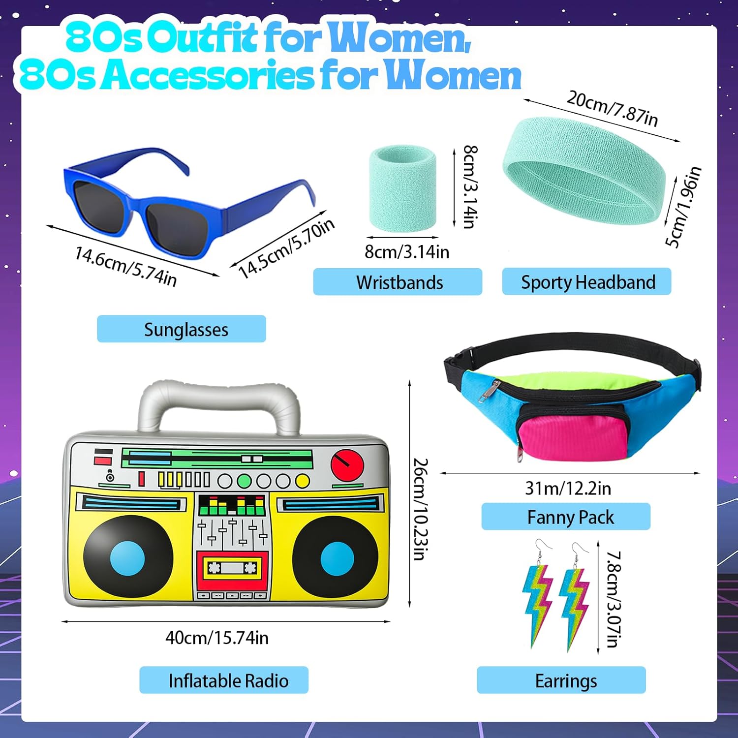 80s Outfit for Women 80s 90s Tracksuit Costume Set Color Block 3D Digital Printed Sportswear Windbreaker Outfits Waistbag
